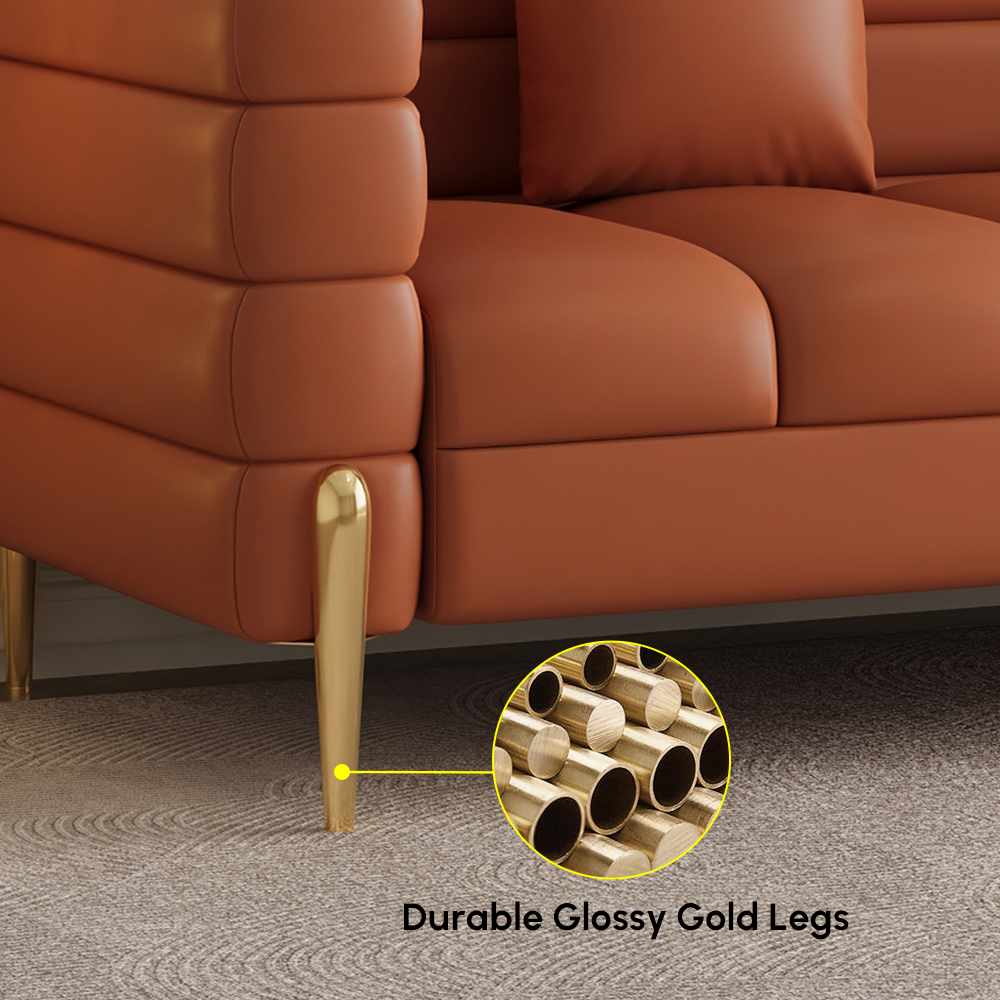 Canapé 200 cm Axial en cuir synthétique avec pieds dorés et coussins image de vente
