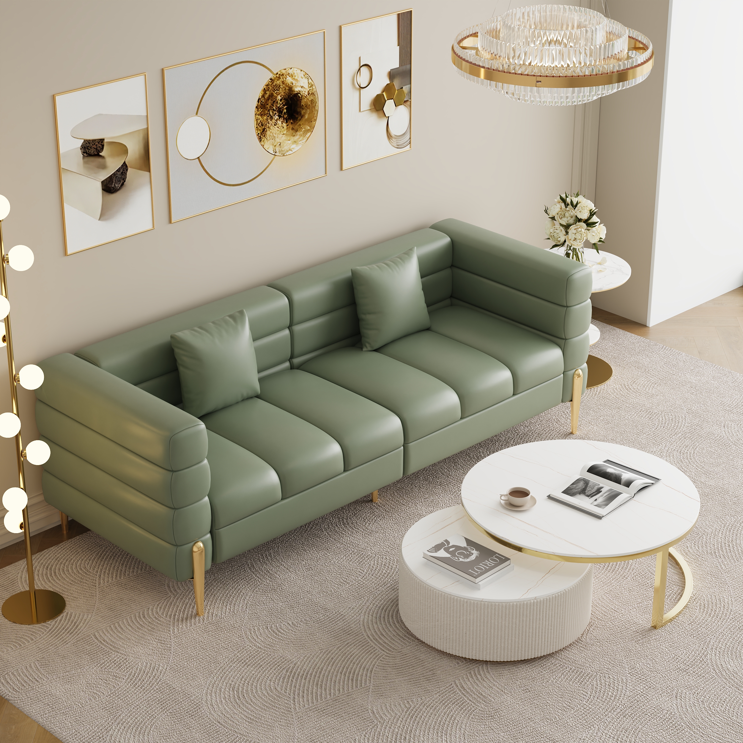 Performance Leather Accent Chair Modern Modular Arm Chair 79" Modern Performance Leather Fluted 3