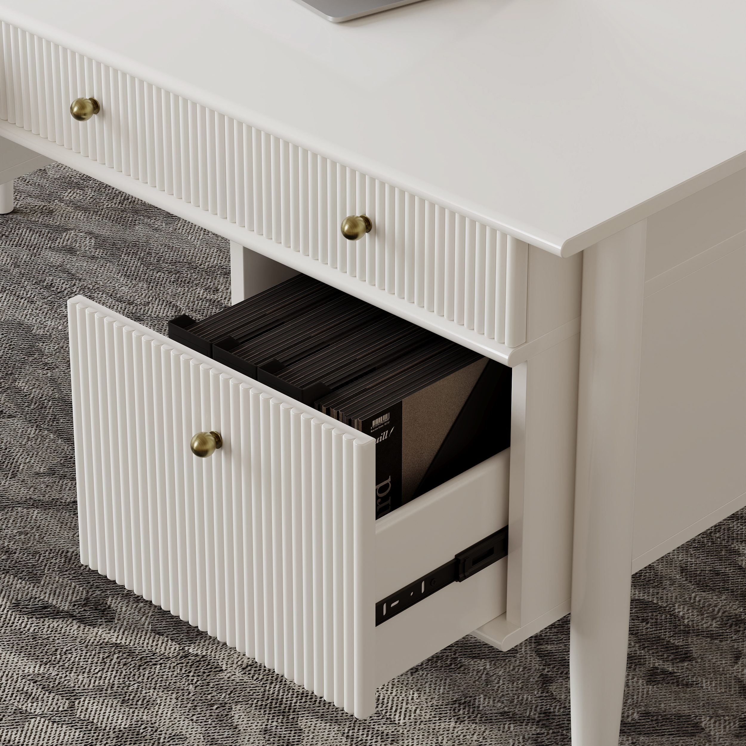 1625mm Modern Style White Home Office Desk with 6 Drawers｜Homary