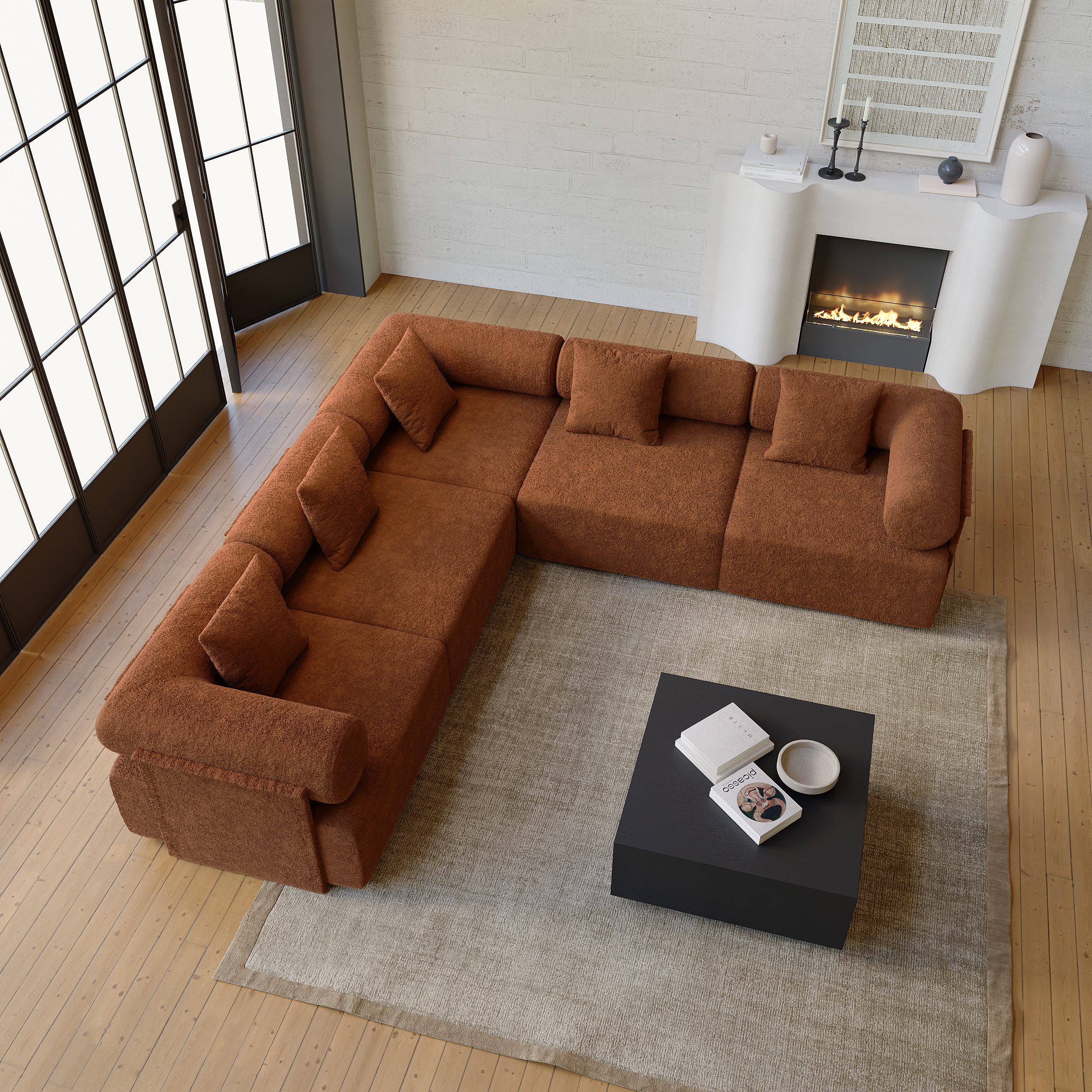 110" 5-Piece Modular Performance Chenille Velvet L-Shape Sectional Sofa