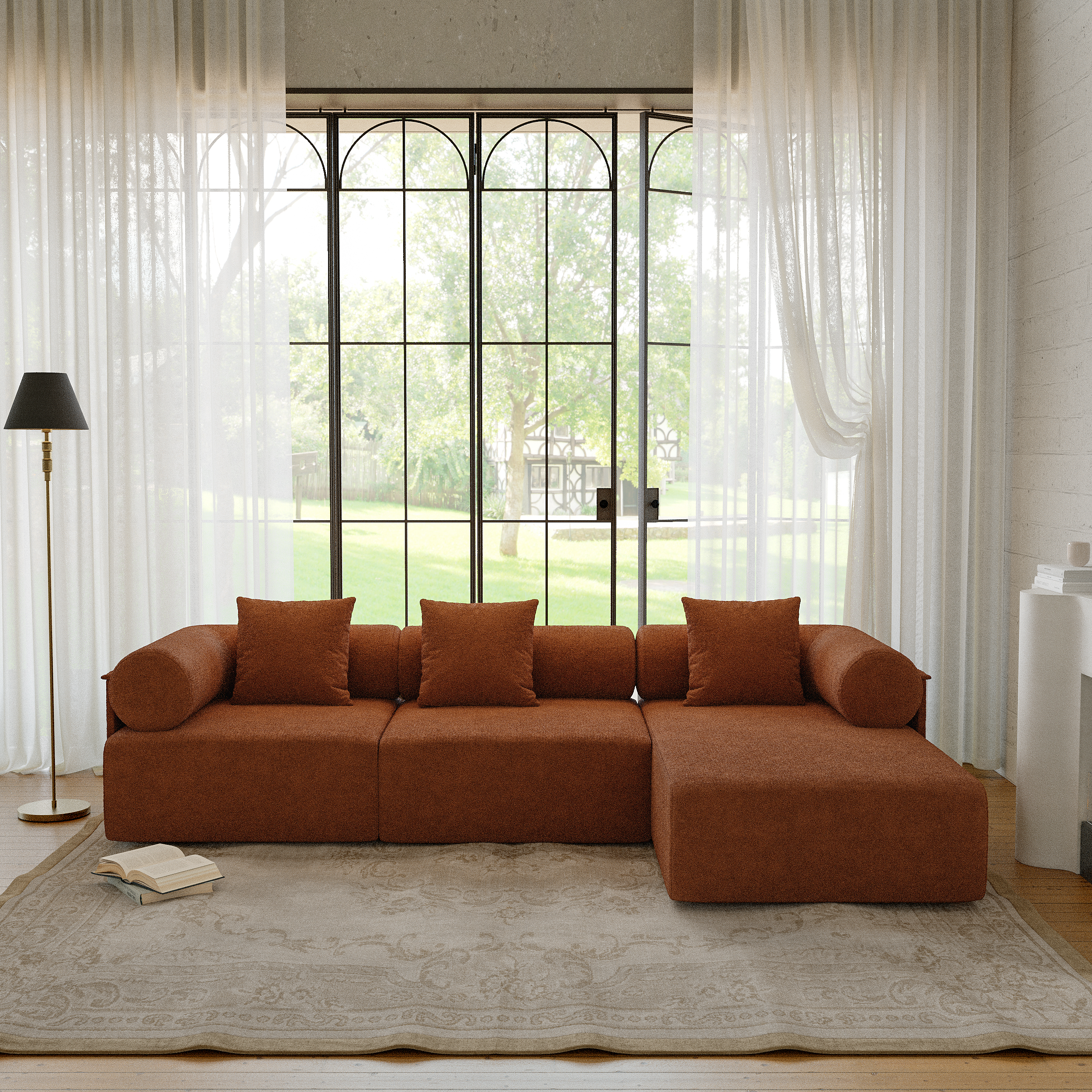 110"3-Piece Modular Performance Chenille Velvet L-Shape Sectional Chaise Sofa