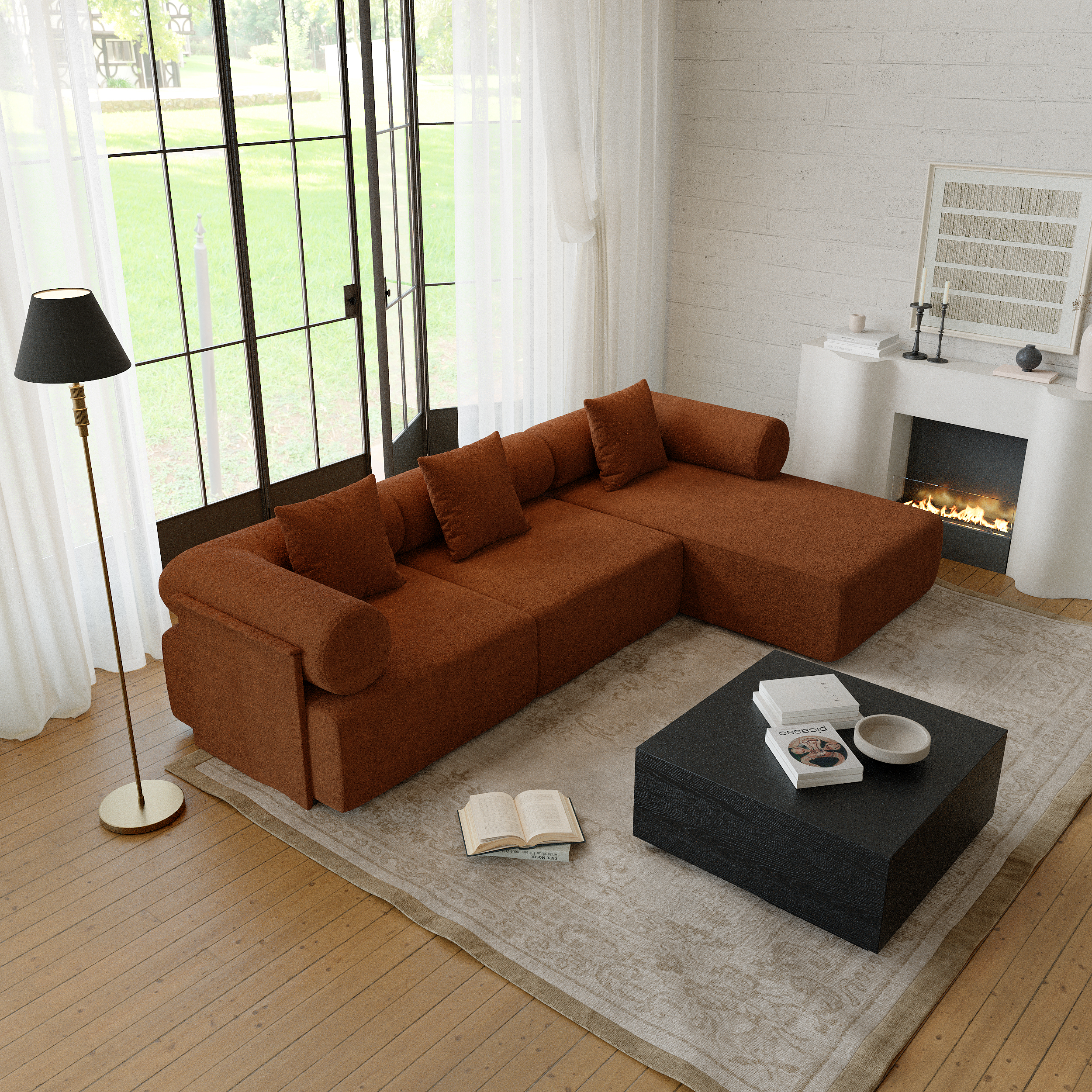 110"3-Piece Modular Performance Chenille Velvet L-Shape Sectional Chaise Sofa