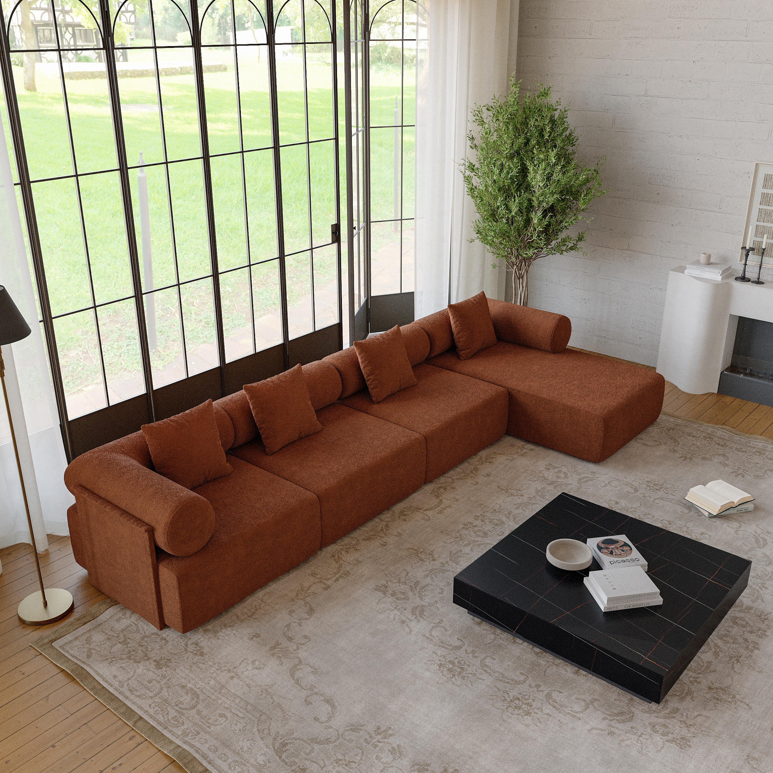146" 4-Piece Modular Performance Chenille Velvet L-Shape Sectional Chaise Sofa