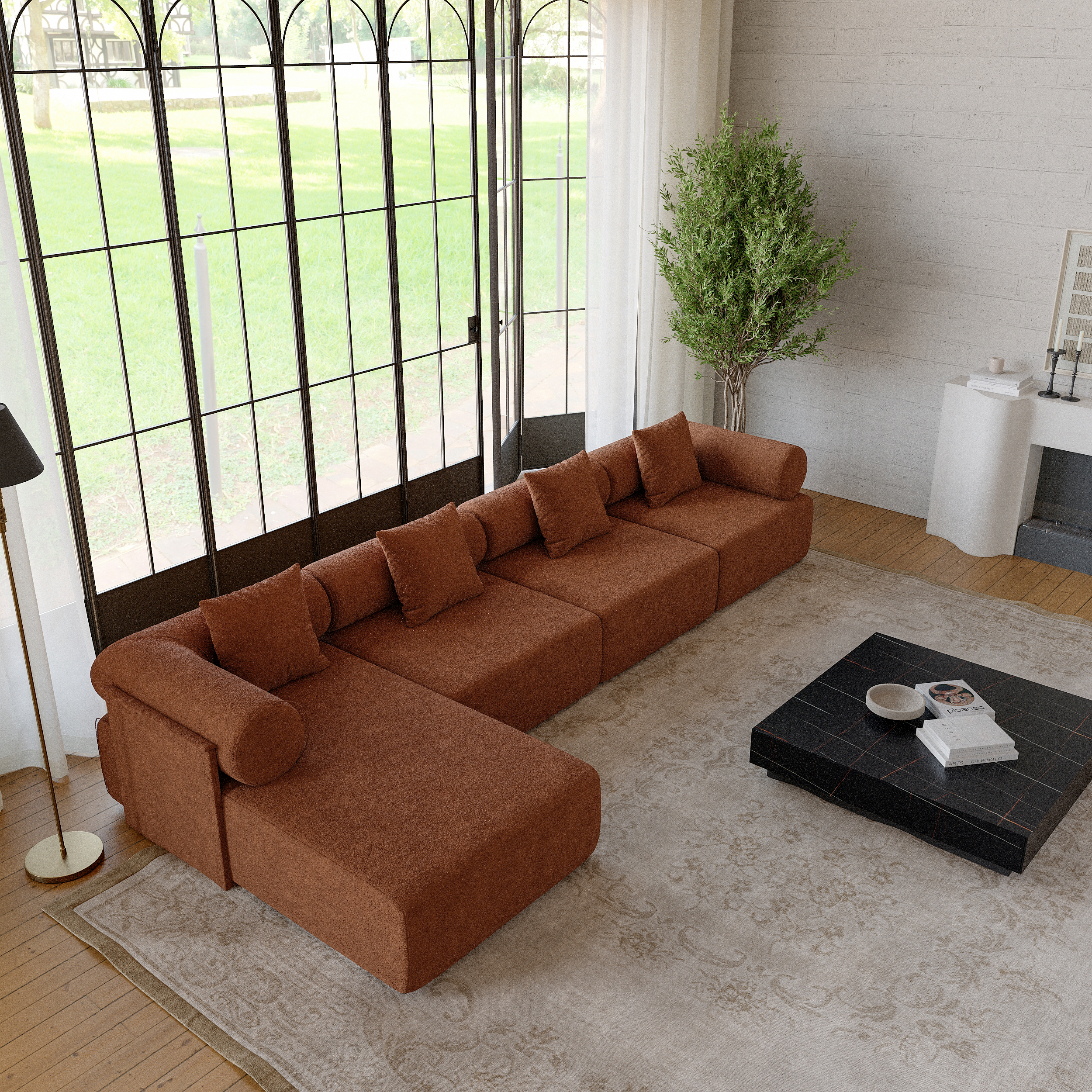146" 4-Piece Modular Performance Chenille Velvet L-Shape Sectional Chaise Sofa