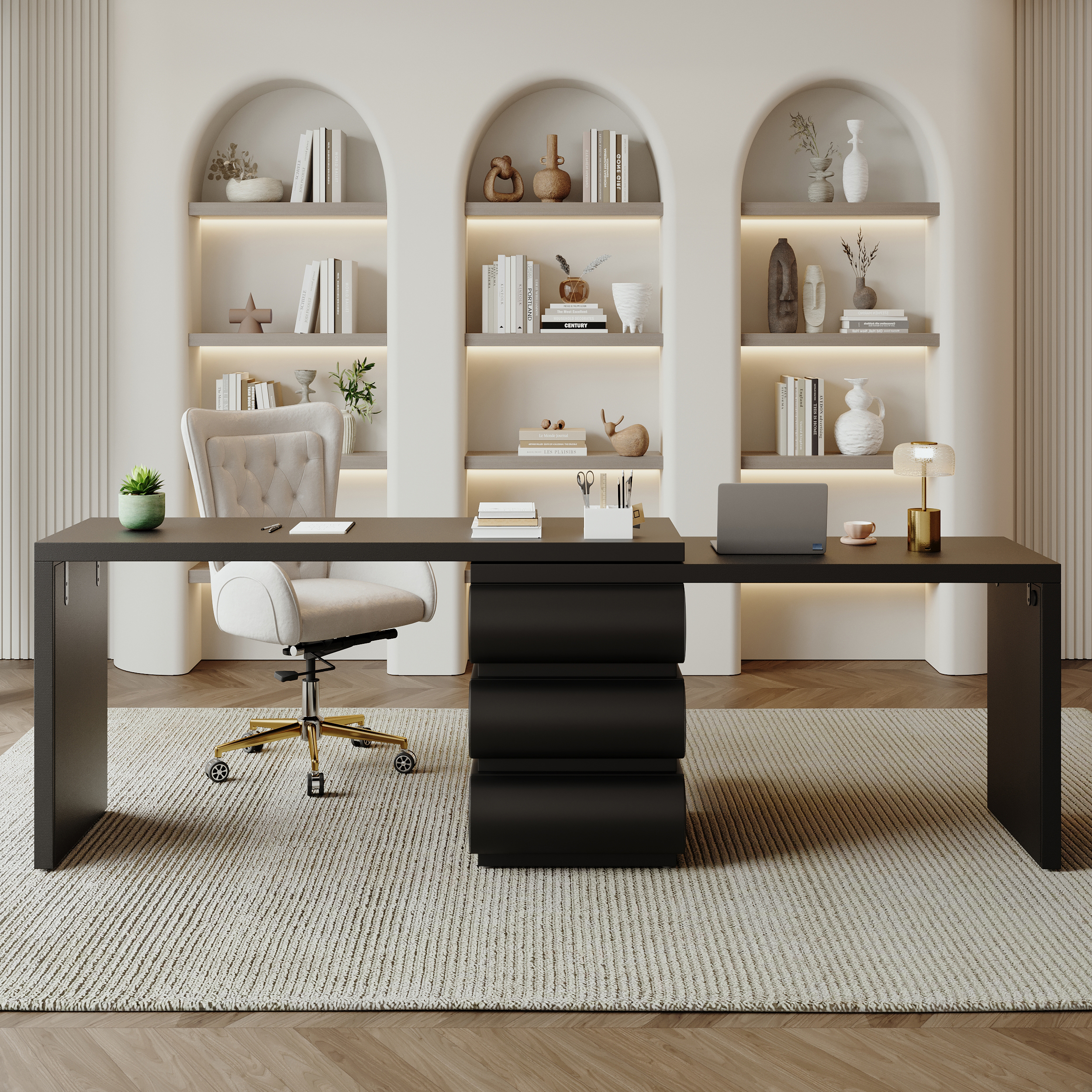 Humply Modern Minimalist Style L Shaped Desk Solid 60 Inch Executive Office Desk