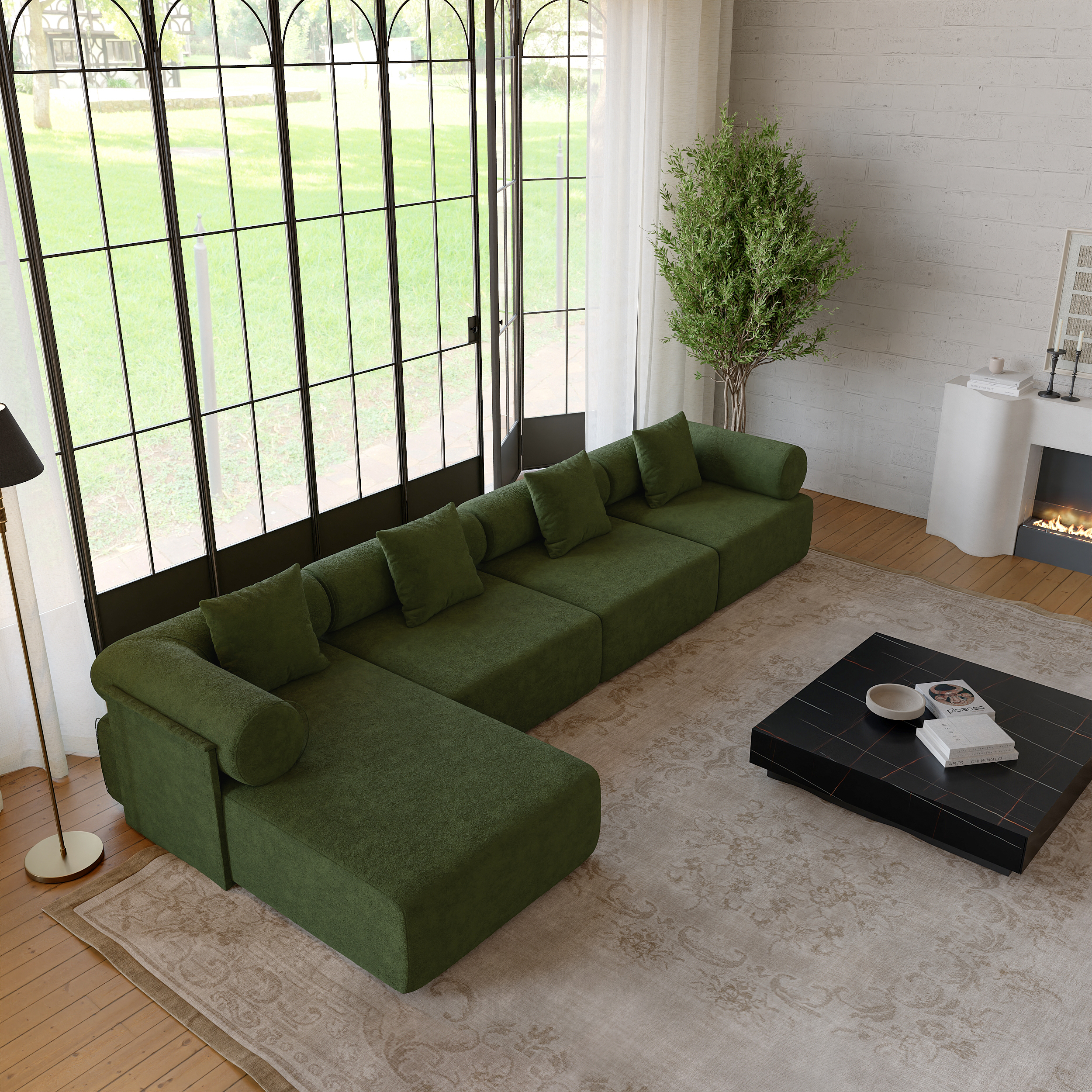 146" 4-Piece Modular Performance Chenille Velvet L-Shape Sectional Chaise Sofa