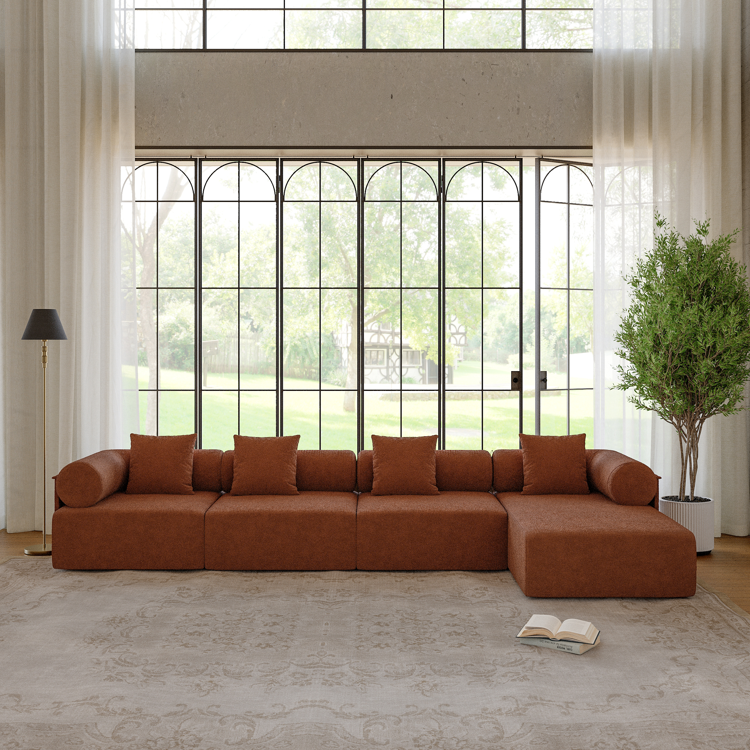 146" 4-Piece Modular Performance Chenille Velvet L-Shape Sectional Chaise Sofa
