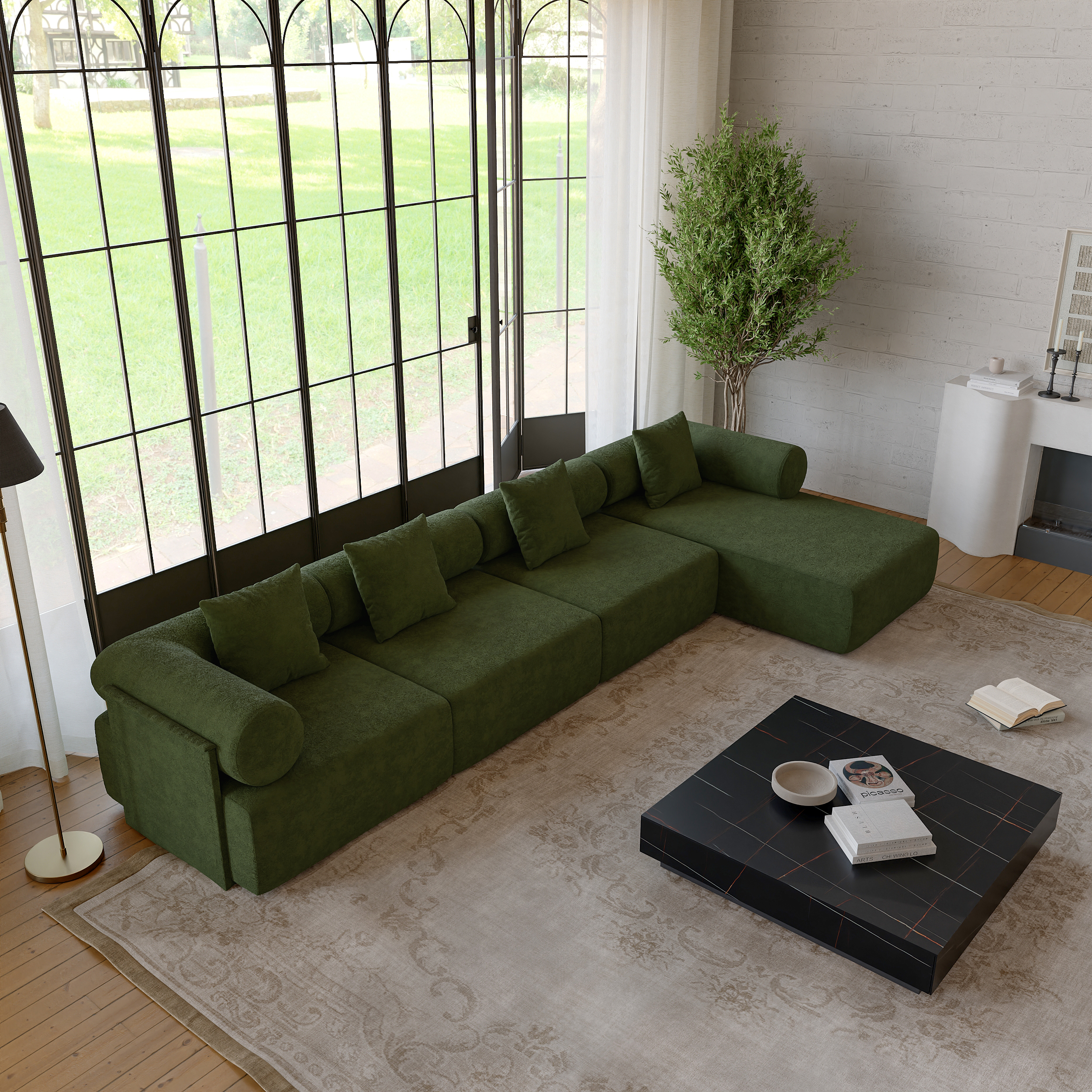 146" 4-Piece Modular Performance Chenille Velvet L-Shape Sectional Chaise Sofa