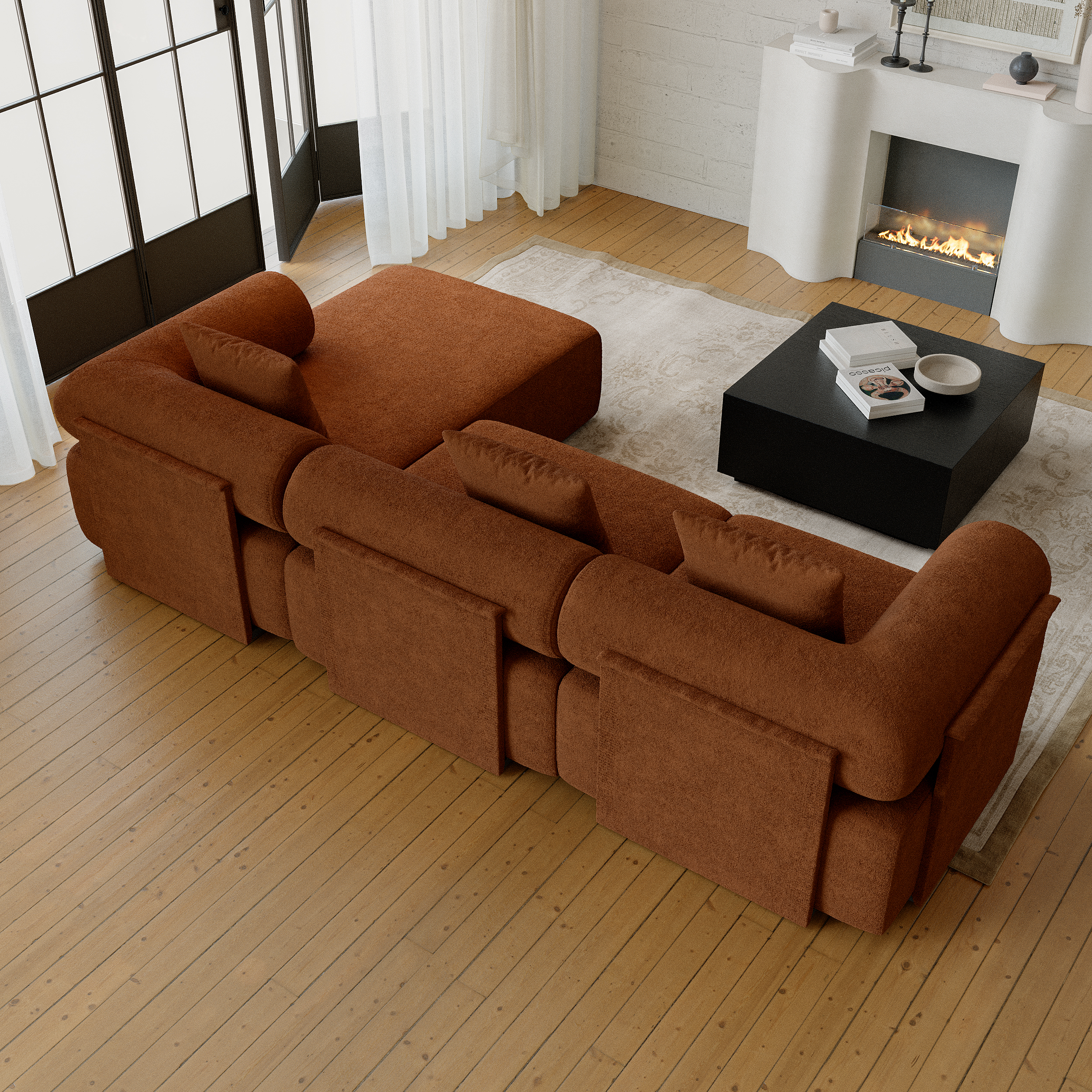 110"3-Piece Modular Performance Chenille Velvet L-Shape Sectional Chaise Sofa