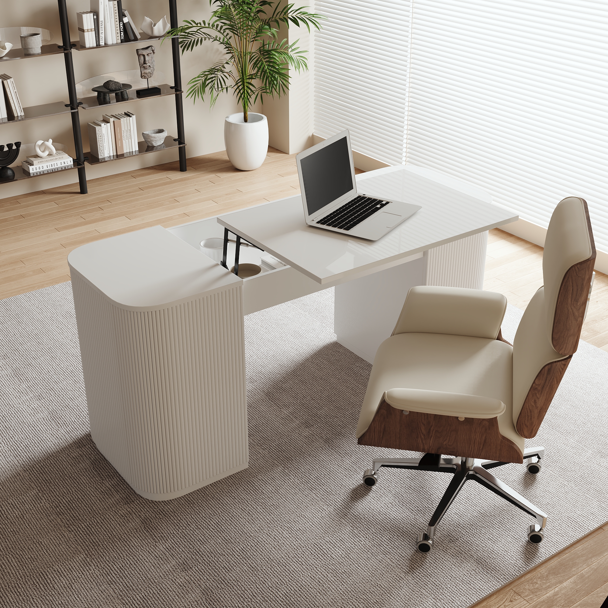 Standing Computer Desk with 2 Doors & Storage White Manufactured Wood Office Furniture (59.8"