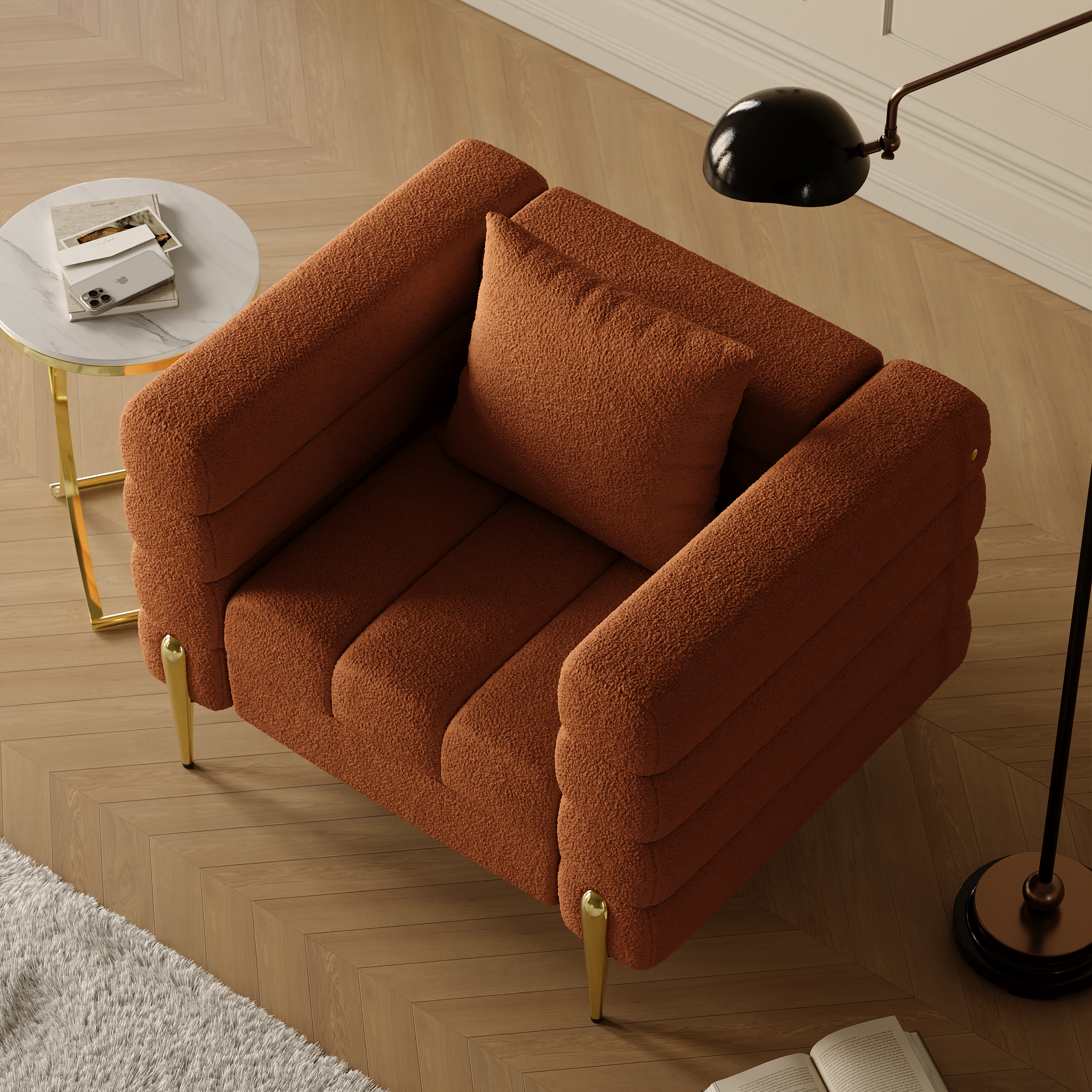 Rust Boucle Accent Chair Modern Modular Arm Chair