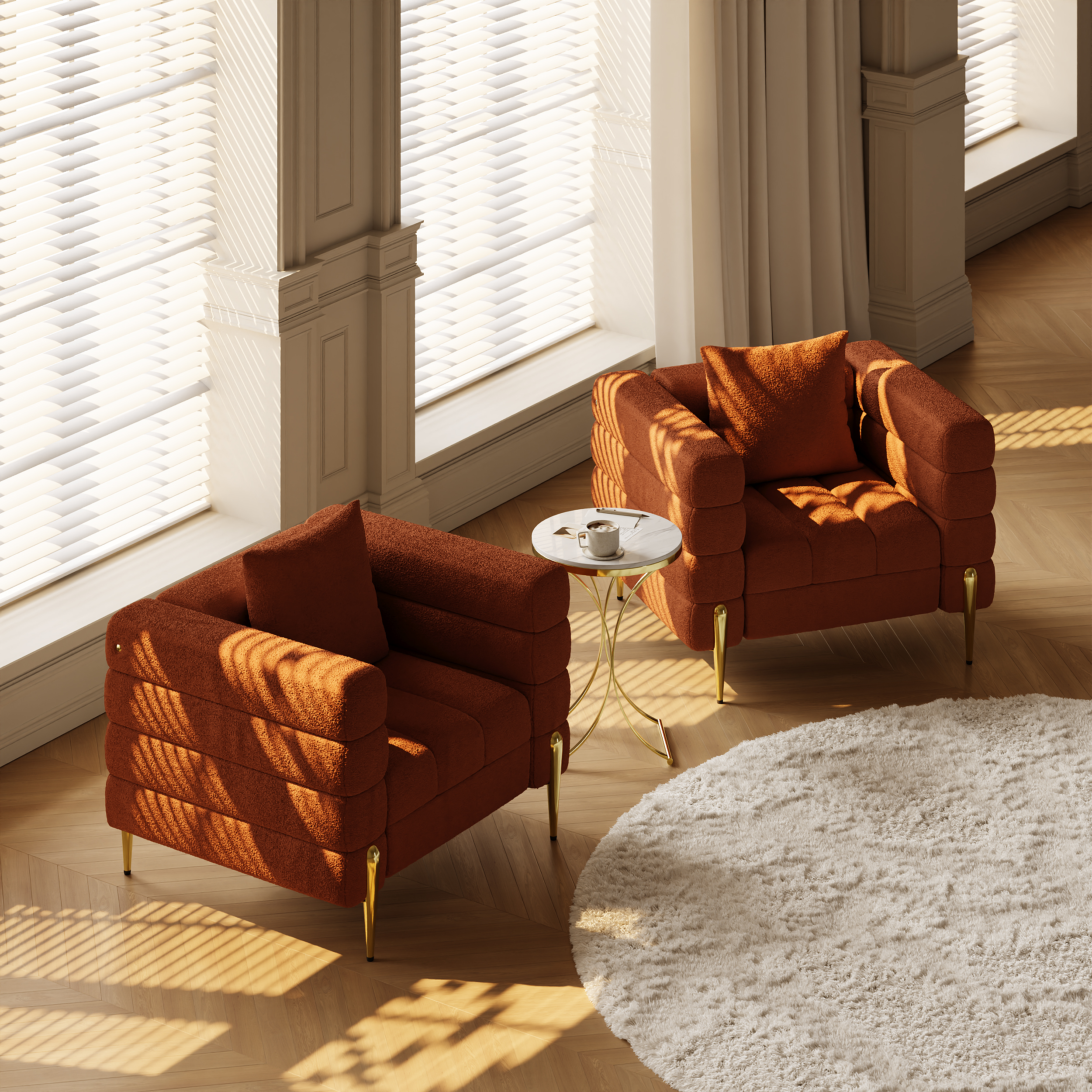 Boucle Accent Chair Modern Modular Arm Chair Set of 2