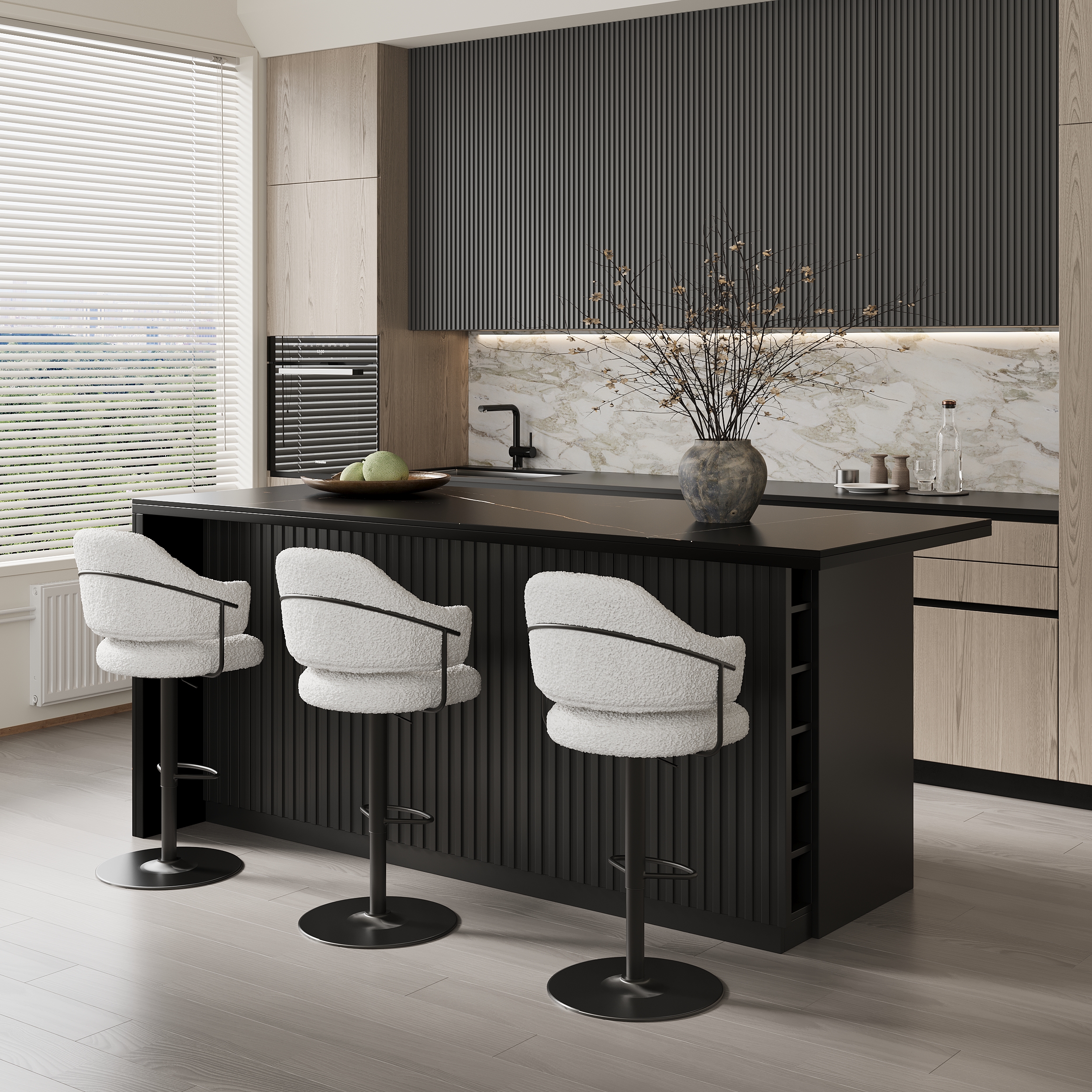 72" Large Kitchen Island Faux Marble Top with Storage Black Modern Kitchen Cabinet
