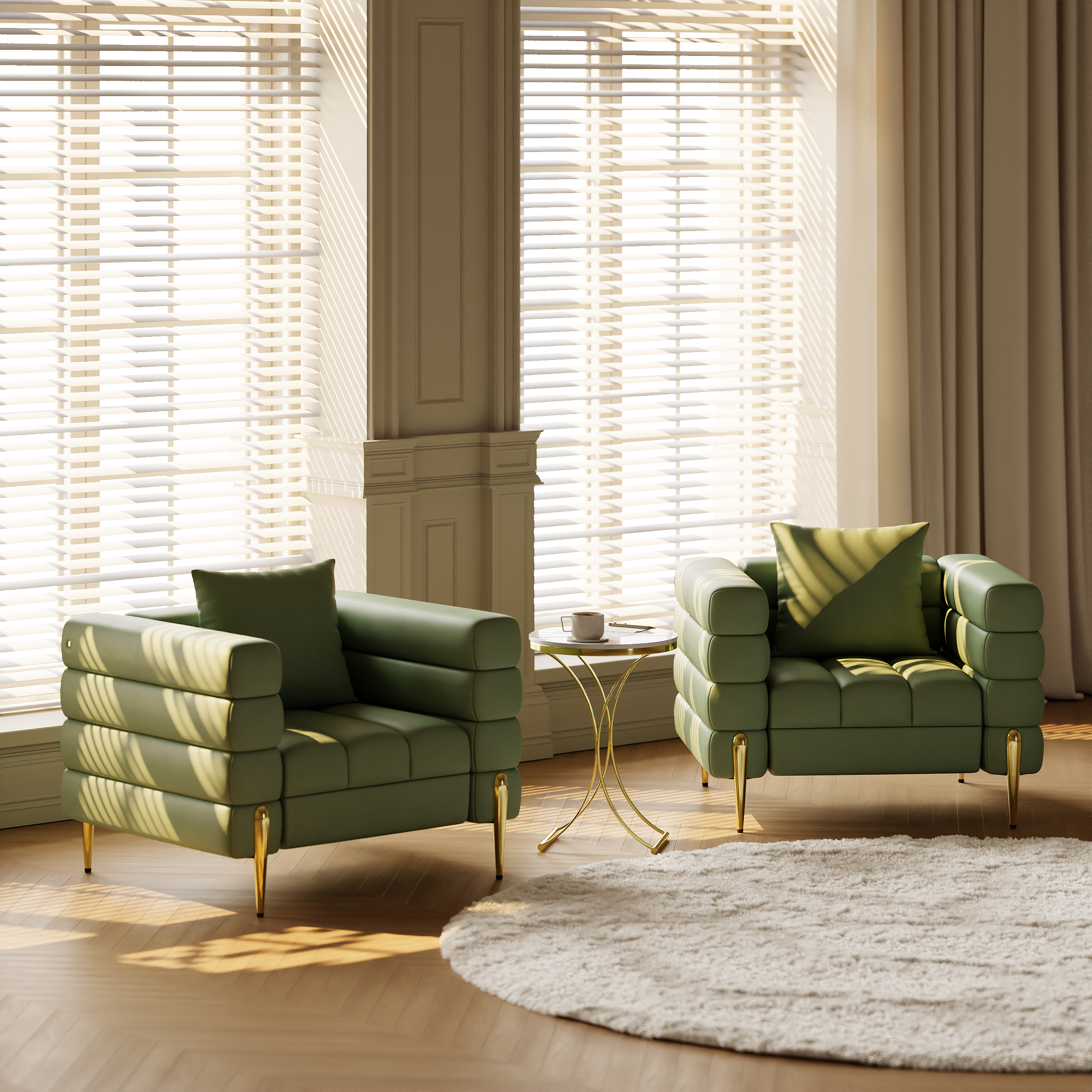 Performance Leather Accent Chair Modern Modular Arm Chair Set of 2
