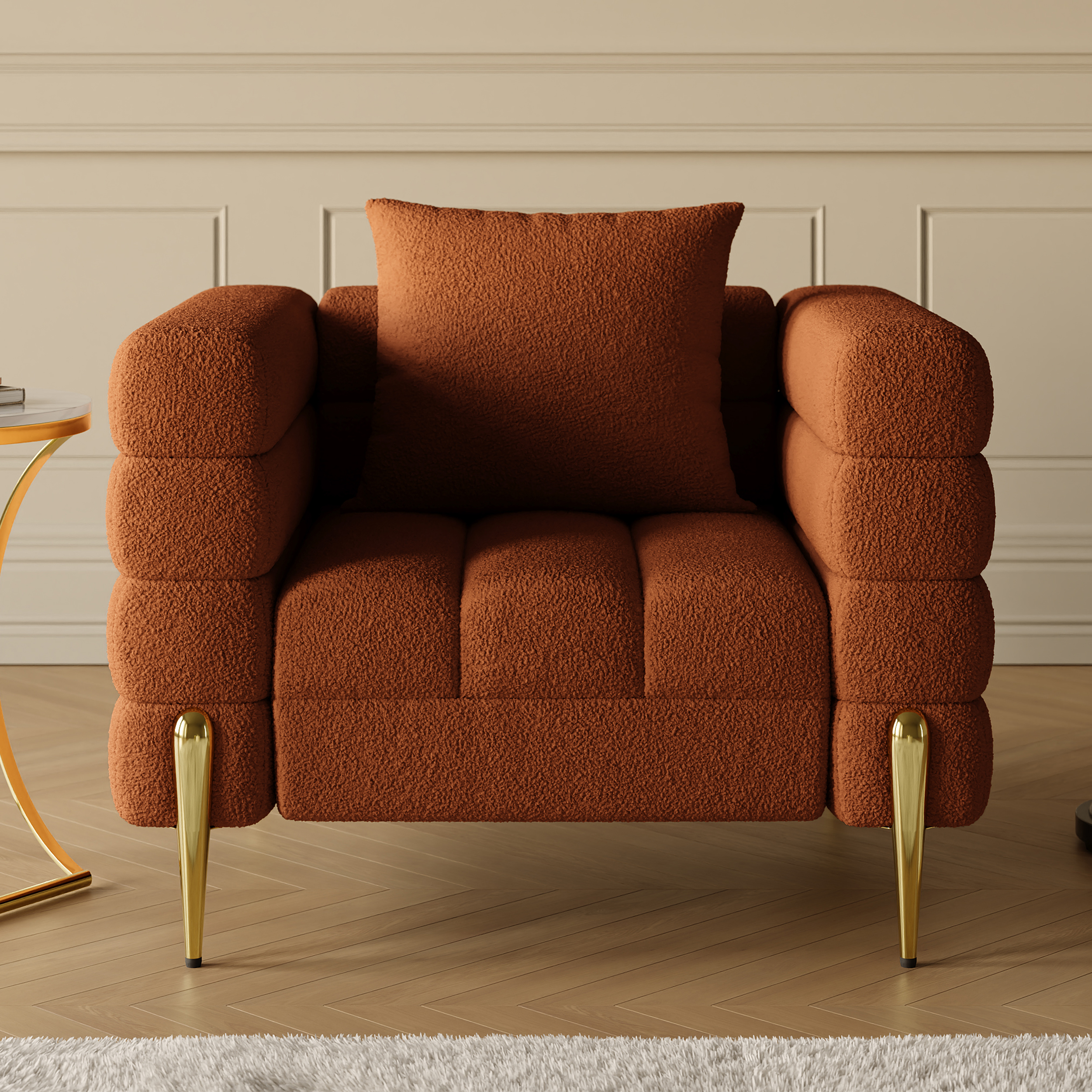 Rust Boucle Accent Chair Modern Modular Arm Chair