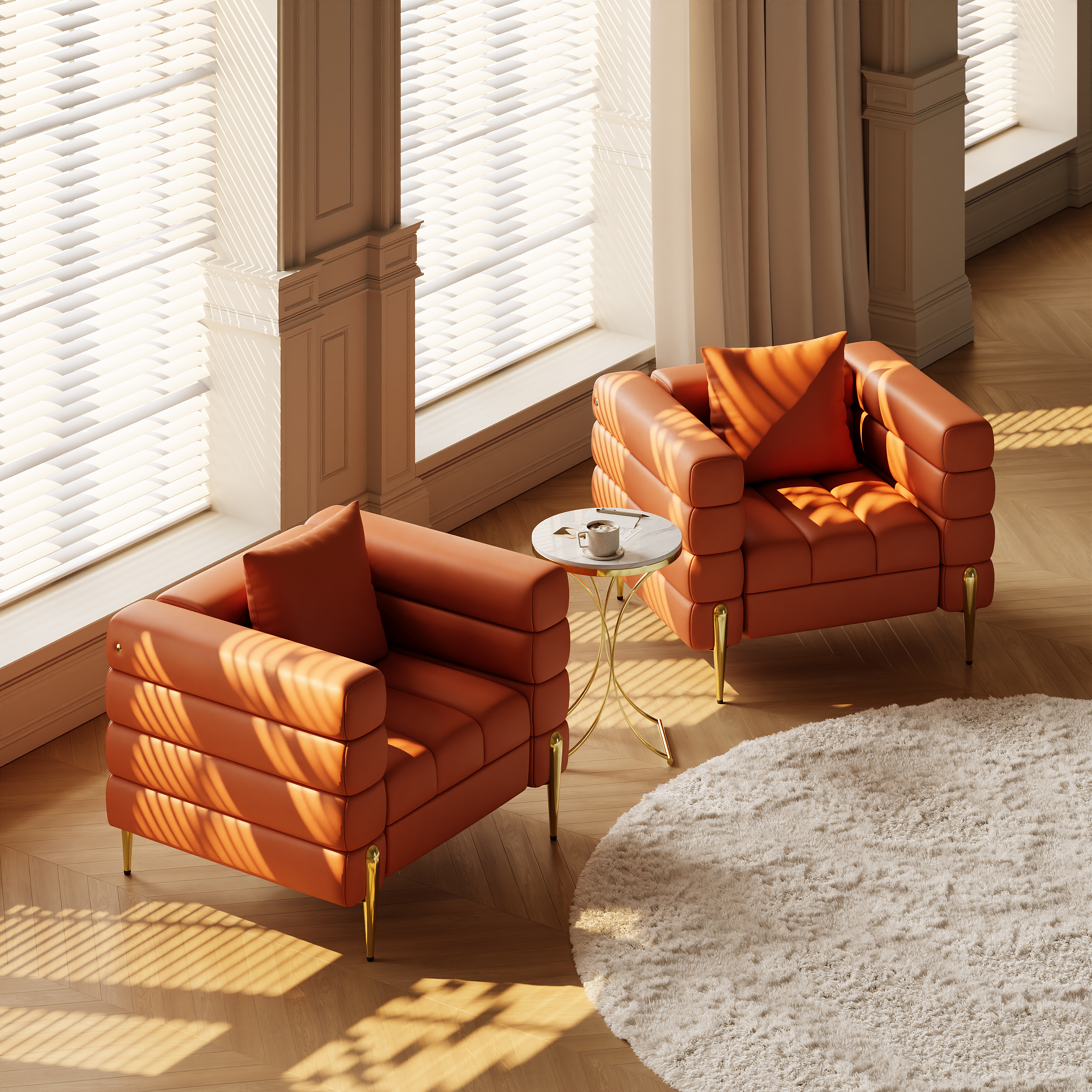 Performance Leather Accent Chair Modern Modular Arm Chair Set of 2
