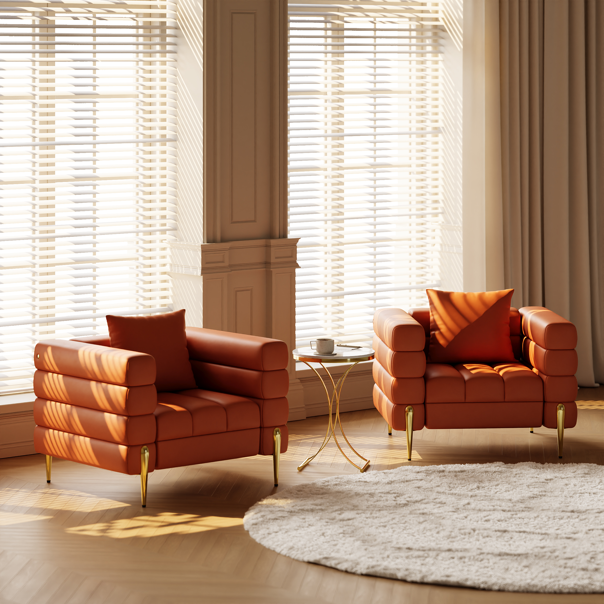 Performance Leather Accent Chair Modern Modular Arm Chair Set of 2