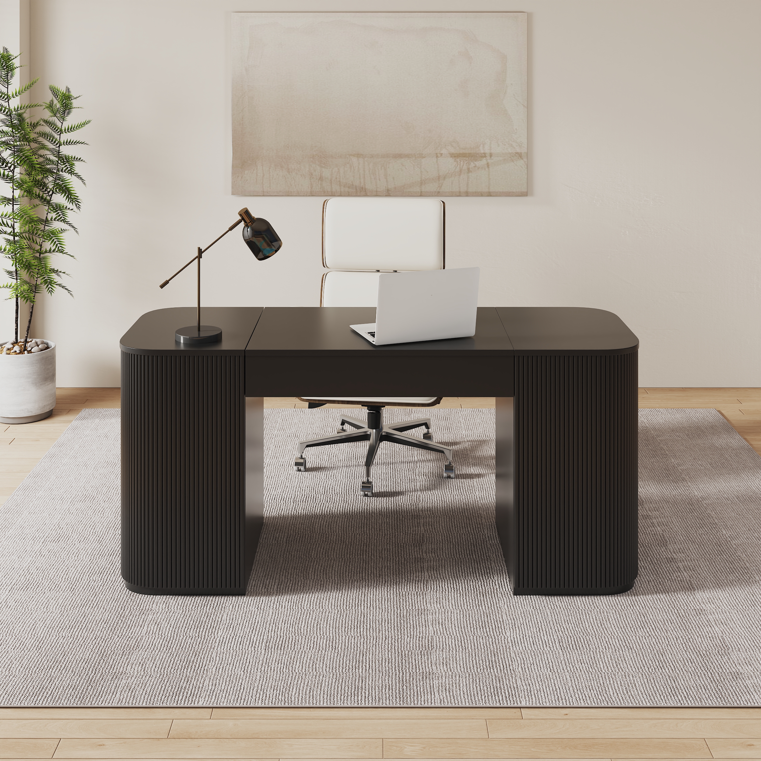 Standing Computer Desk with 2 Doors & Storage Black Manufactured Wood Office Furniture (59.8"