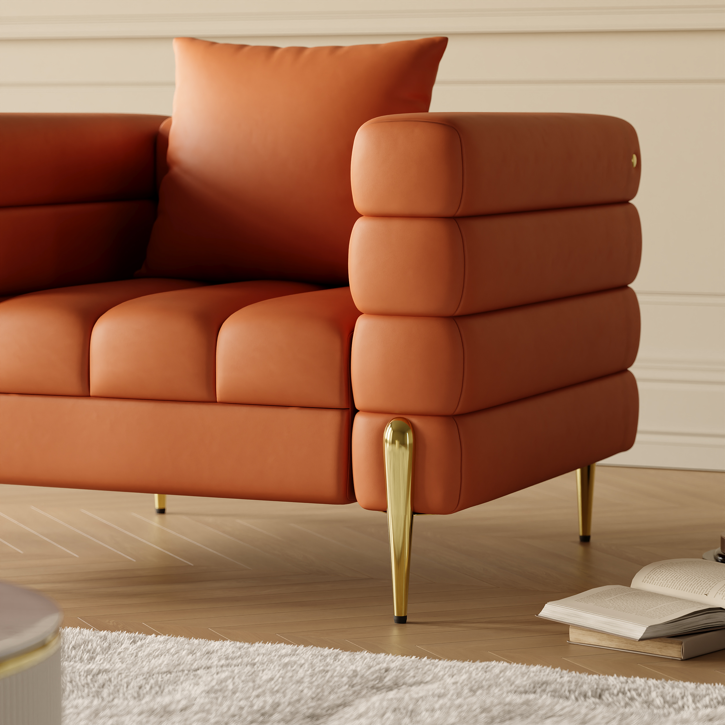 Fauteuil d'appoint Axial cuir performant avec pieds finition dorée image de vente