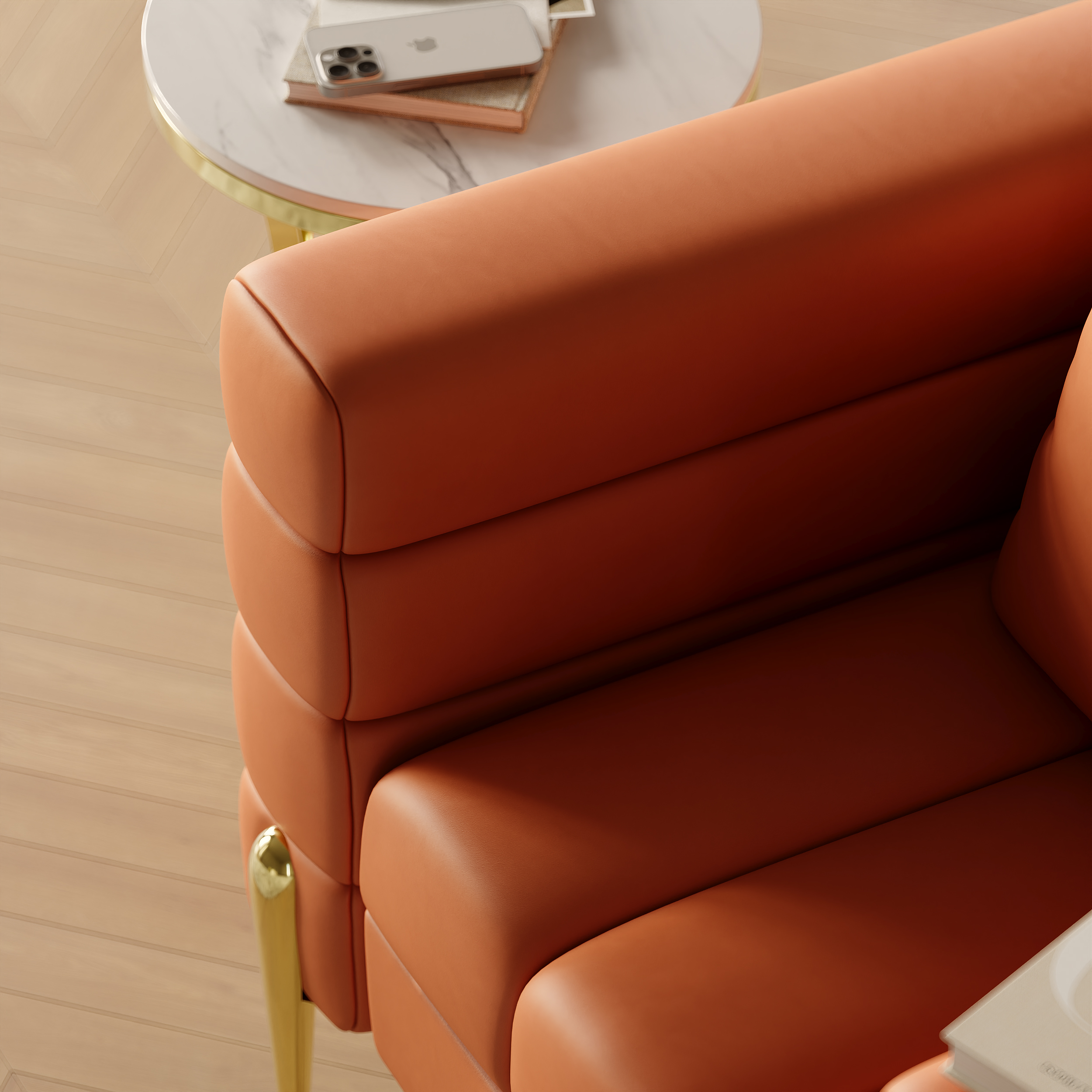 Fauteuil d'appoint Axial cuir performant avec pieds finition dorée image de vente
