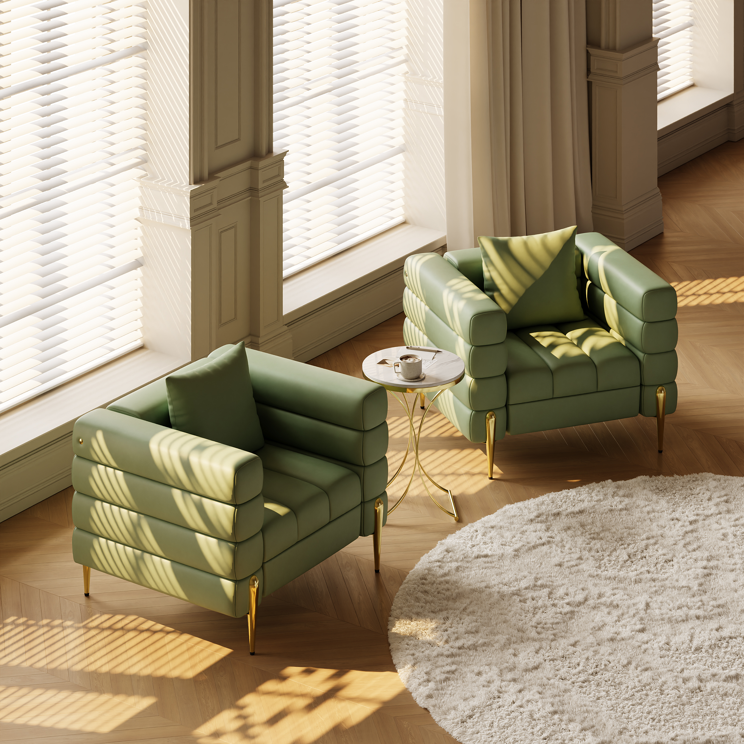 Performance Leather Accent Chair Modern Modular Arm Chair Set of 2