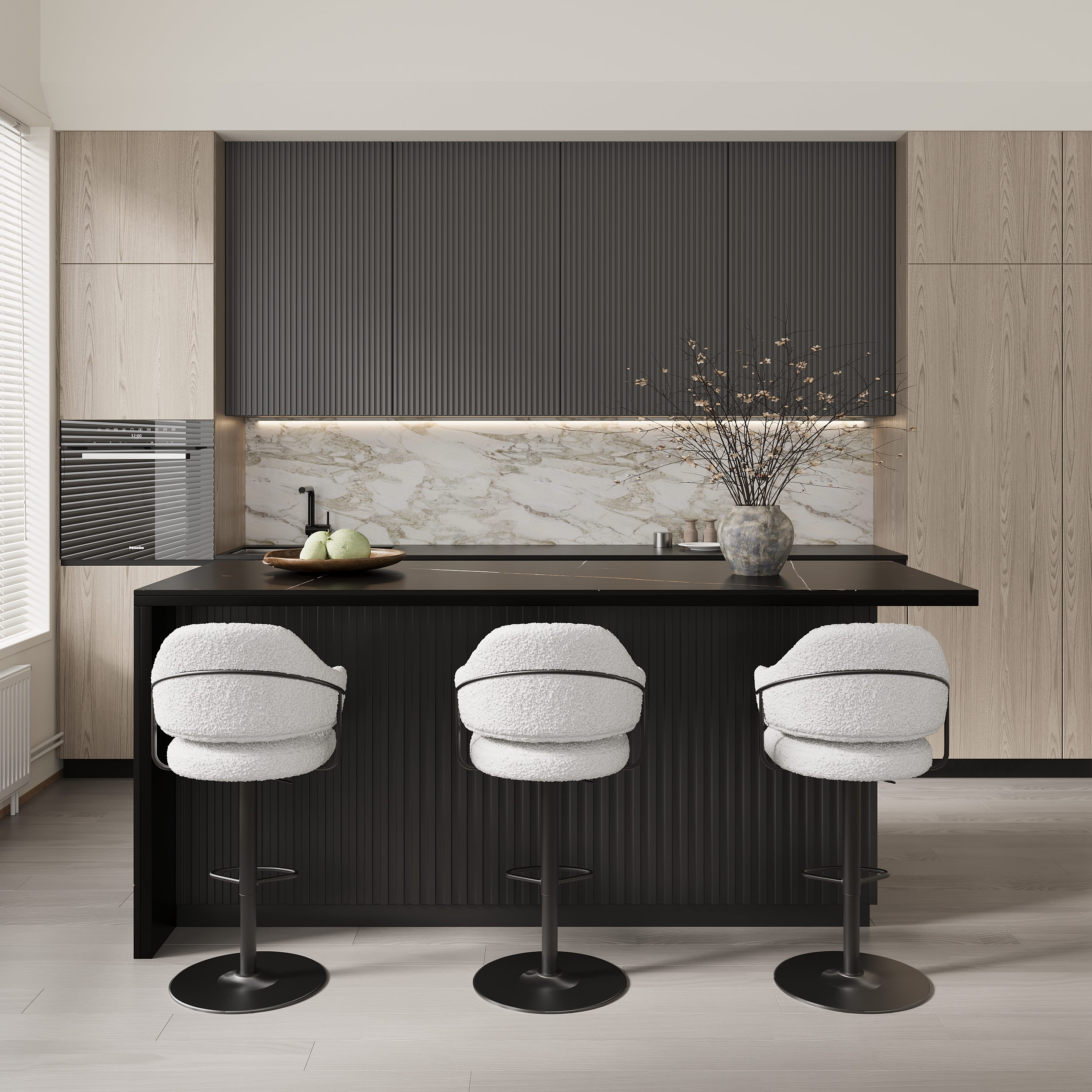 72" Large Kitchen Island Faux Marble Top with Storage Black Modern Kitchen Cabinet