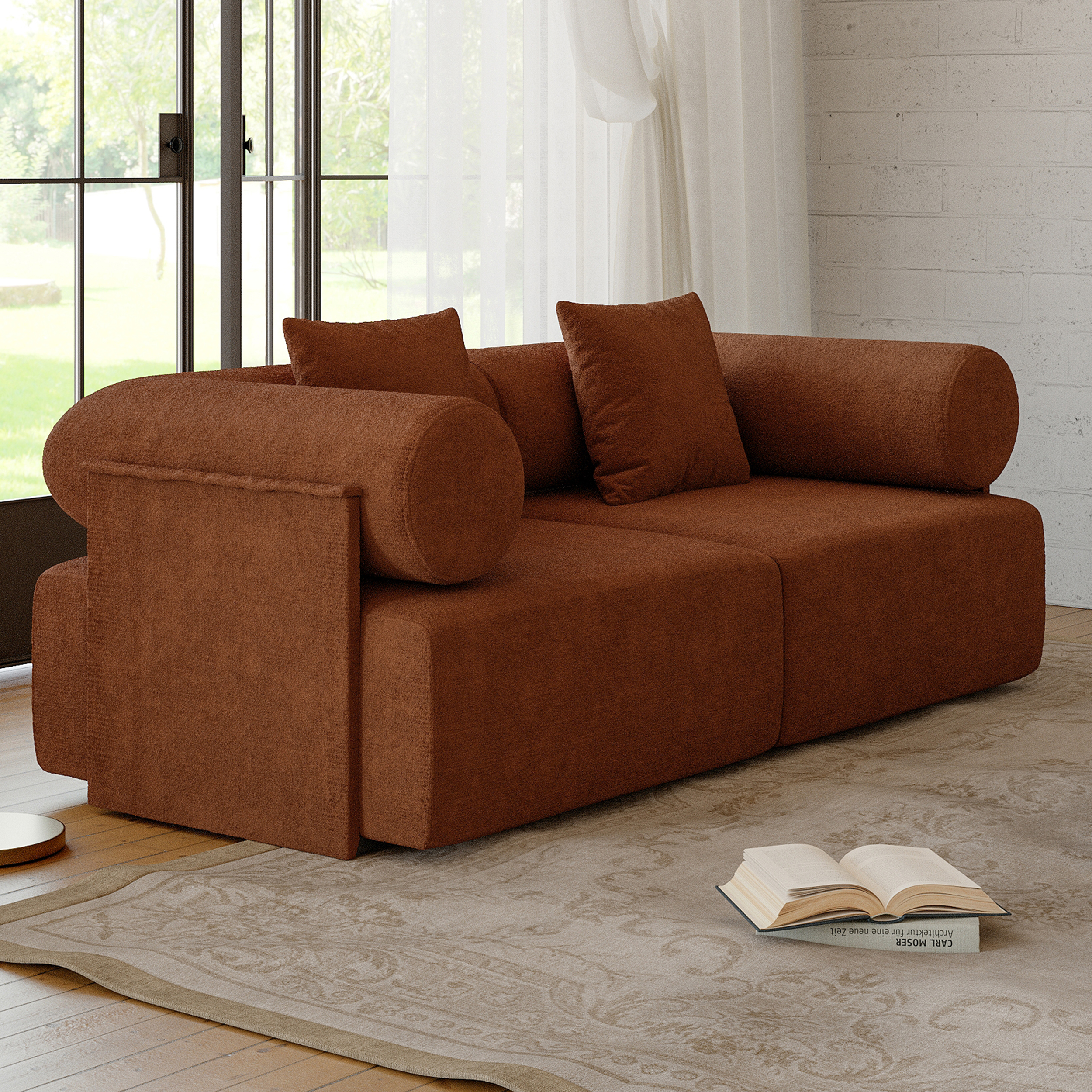74.8" 2-Piece Modular Rust Performance Chenille Velvet 2-Seater Sofa