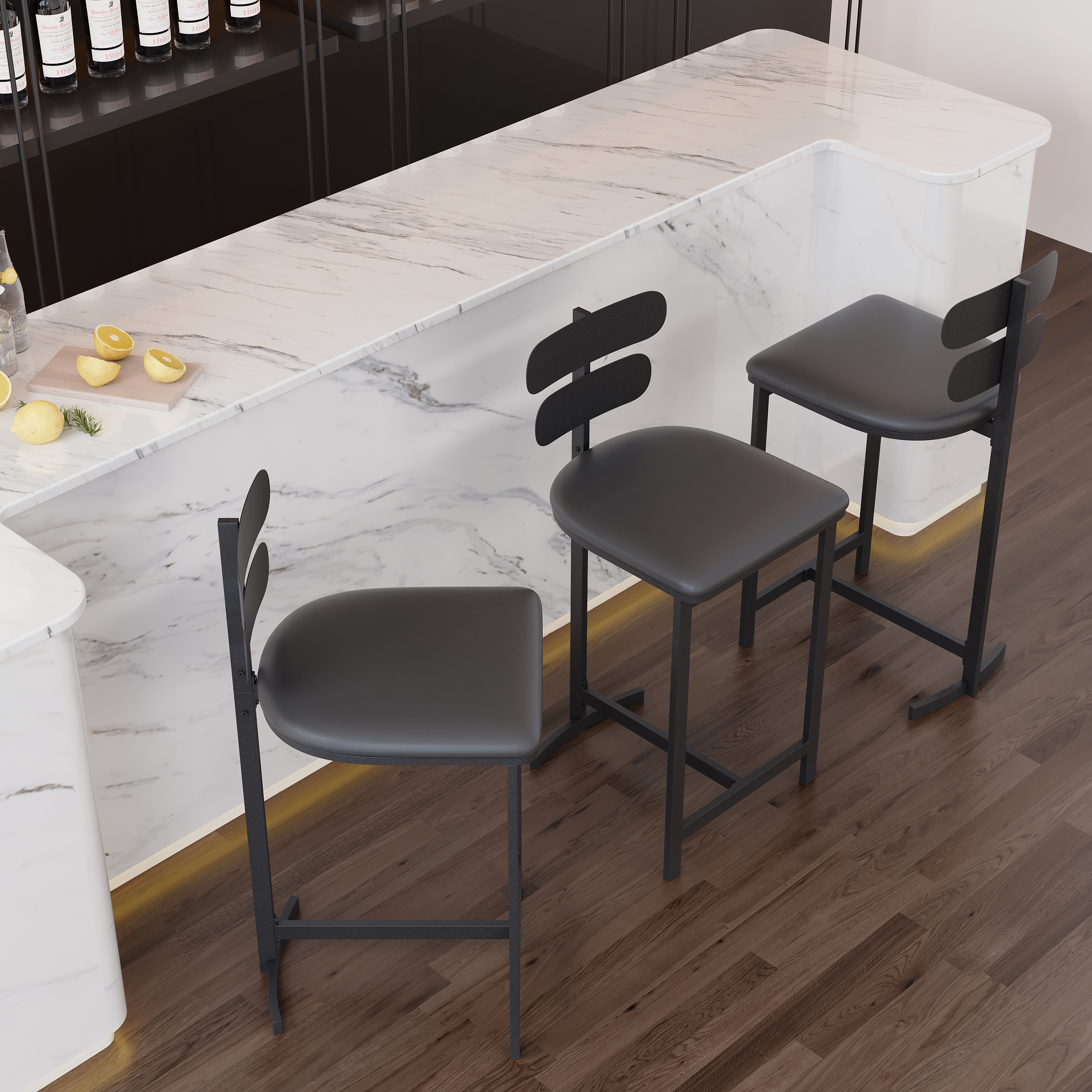 Modern PU Leather Black Counter Stools with Back Breakfast Kitchen Bar Stool