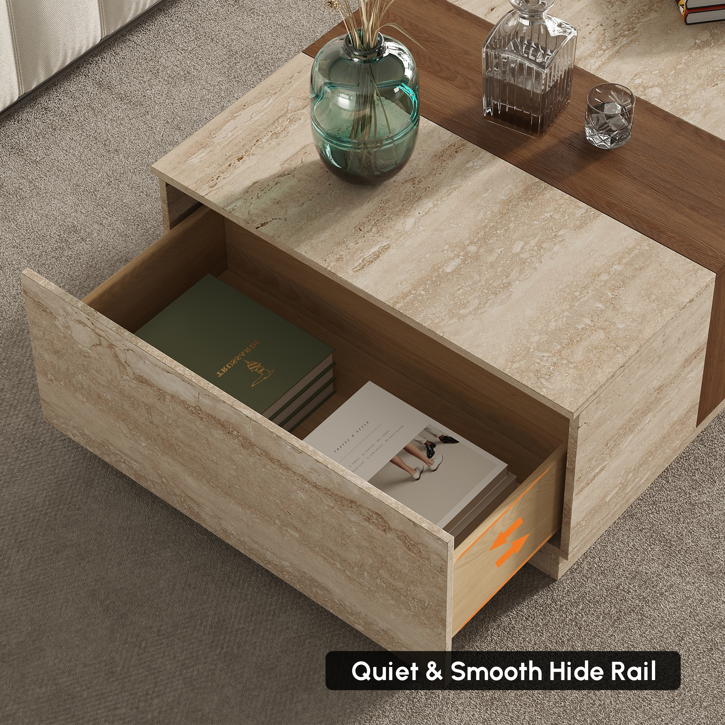 Vewal 1200mm Walnut Veneer Block Coffee Table with 2 Drawers｜Homary