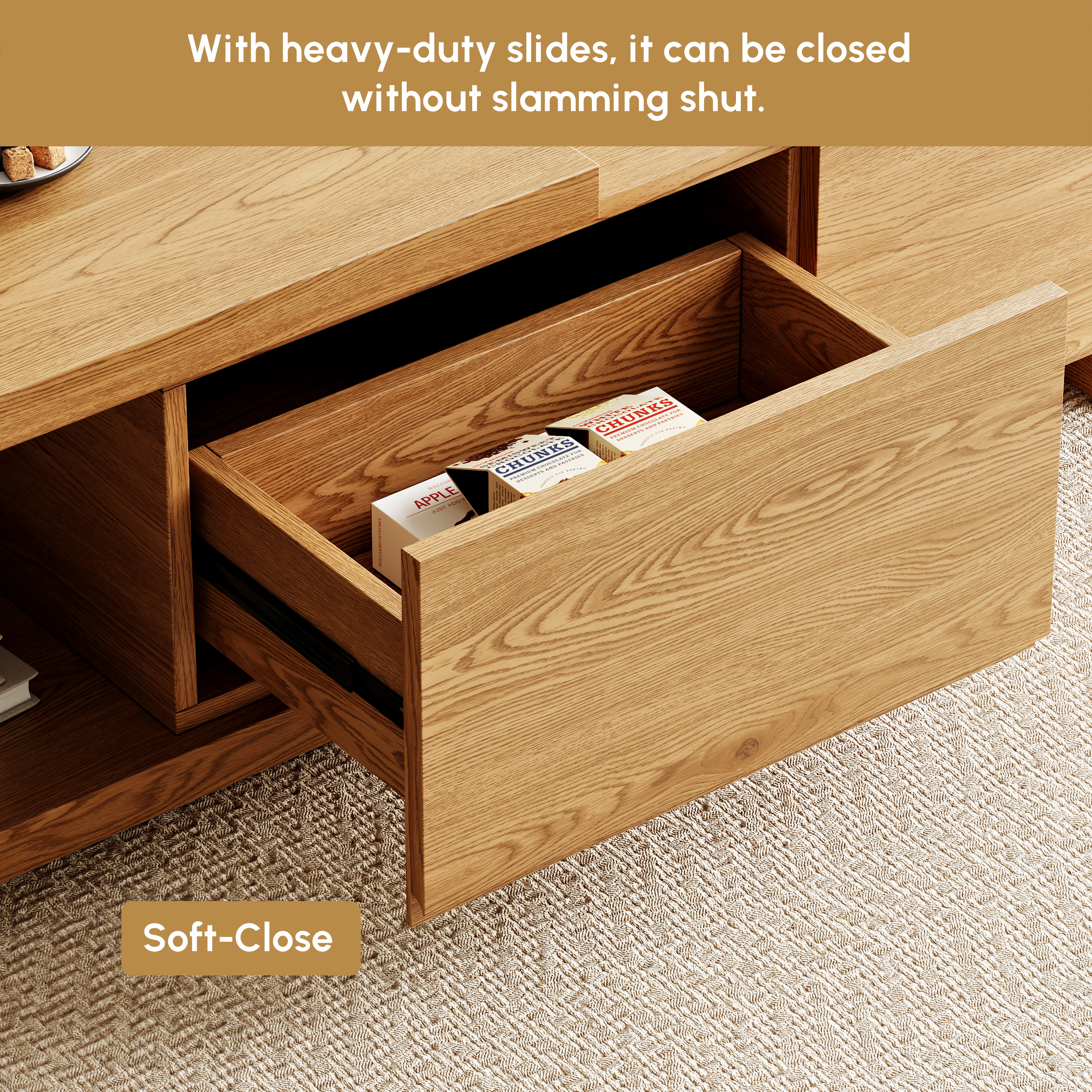 Quoint Natural Extendable Coffee Table with 2 Drawers(1200mm