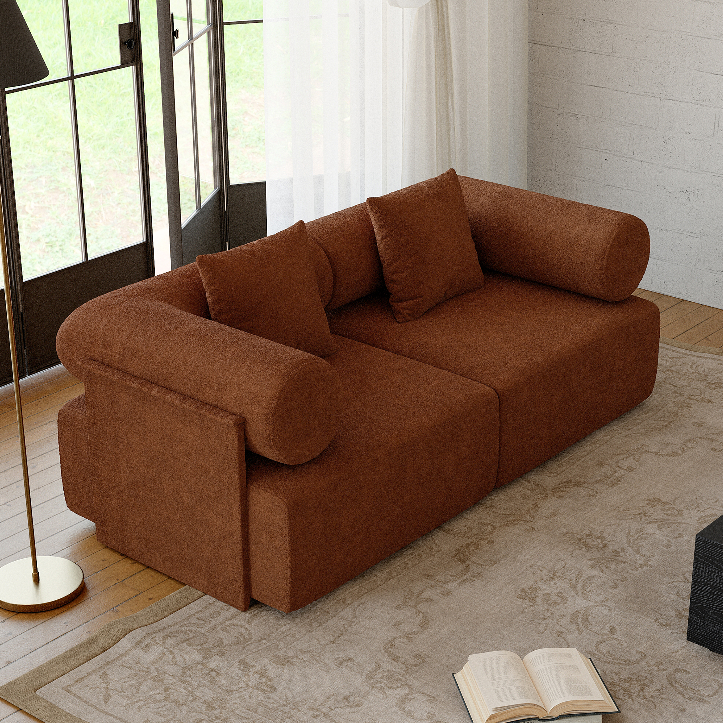 74.8" 2-Piece Modular Rust Performance Chenille Velvet 2-Seater Sofa