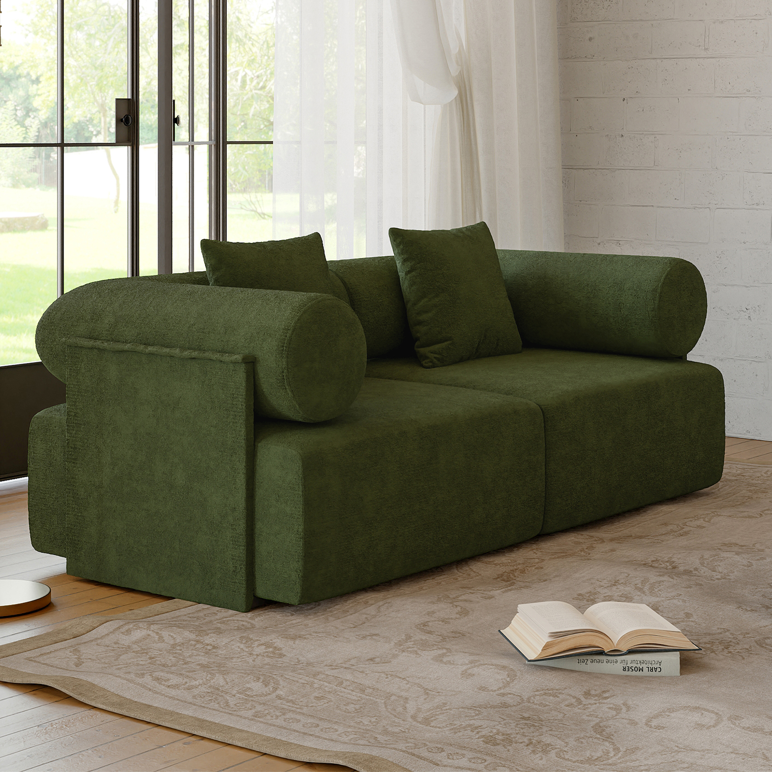 74.8" 2-Piece Modular Green Performance Chenille Velvet 2-Seater Sofa