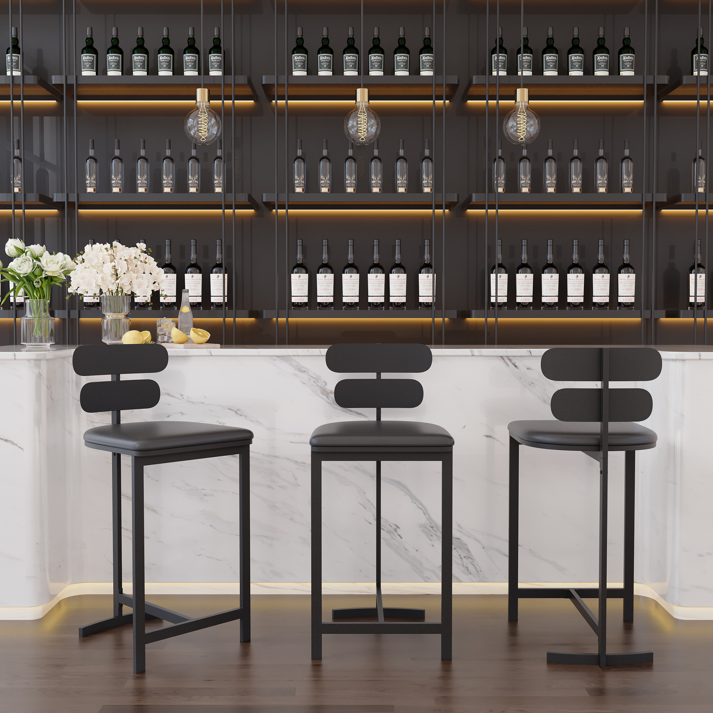Modern PU Leather Black Counter Stools with Back Breakfast Kitchen Bar Stool