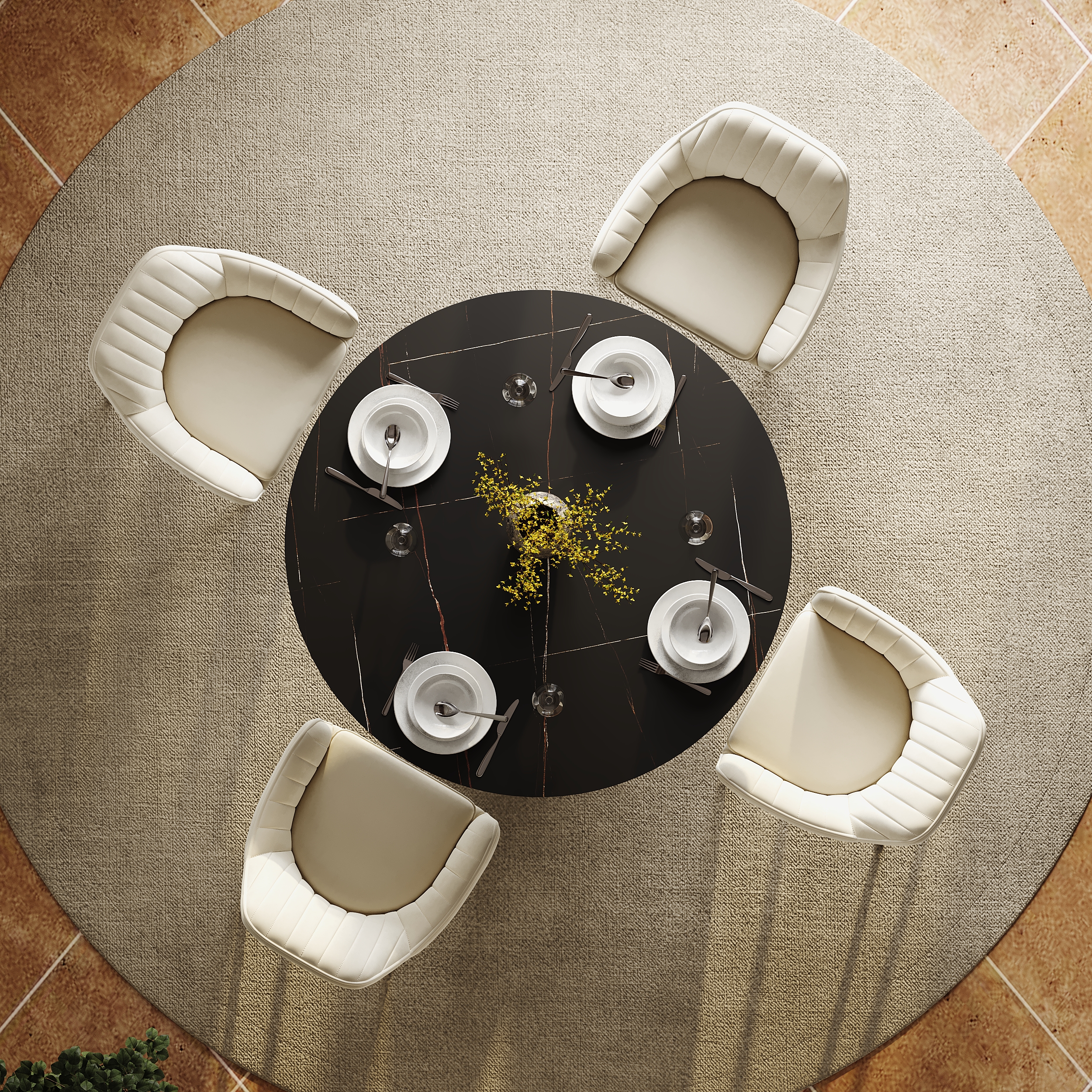 39" Pandora Faux Marble Round Dining Table with Black Base for 4 People