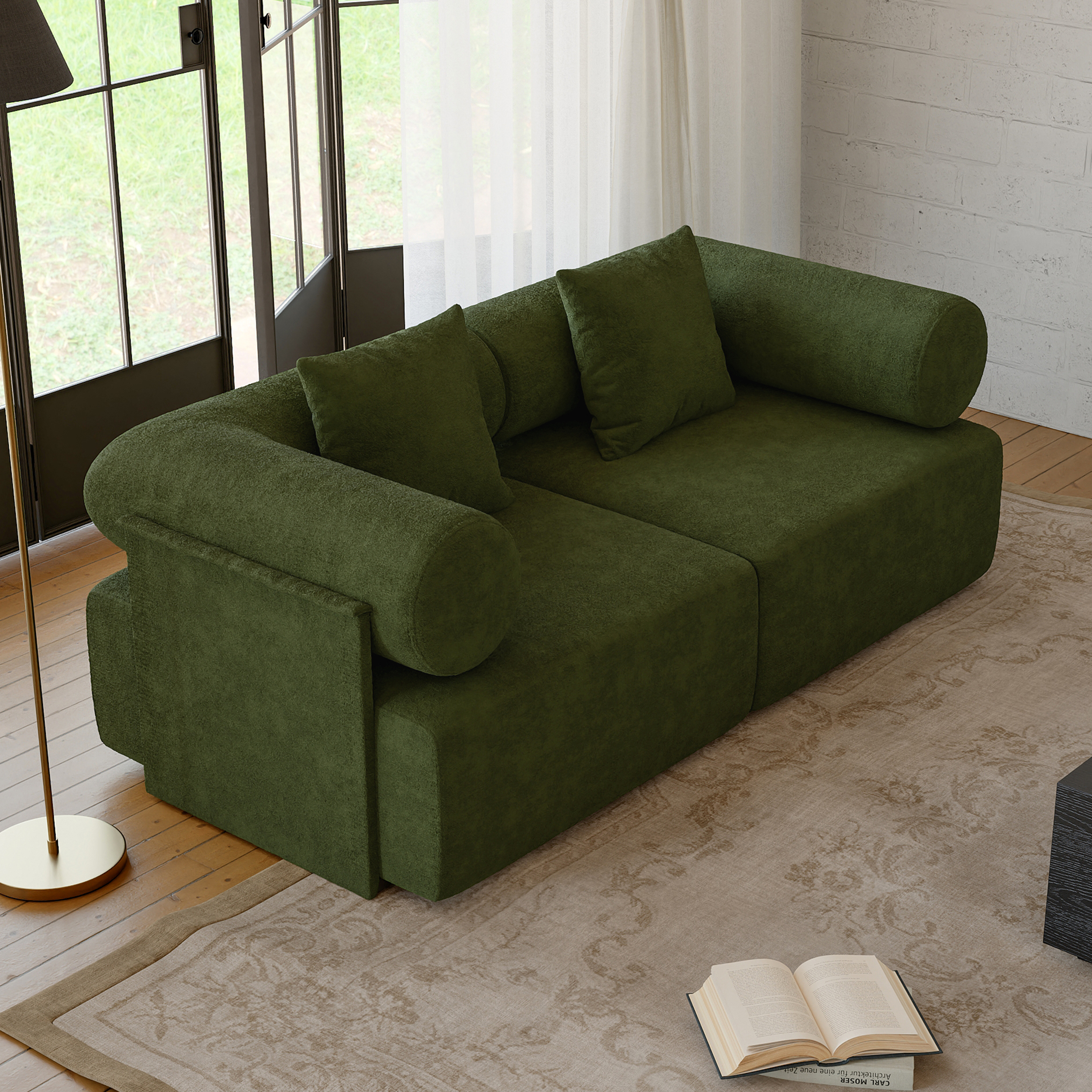 74.8" 2-Piece Modular Green Performance Chenille Velvet 2-Seater Sofa
