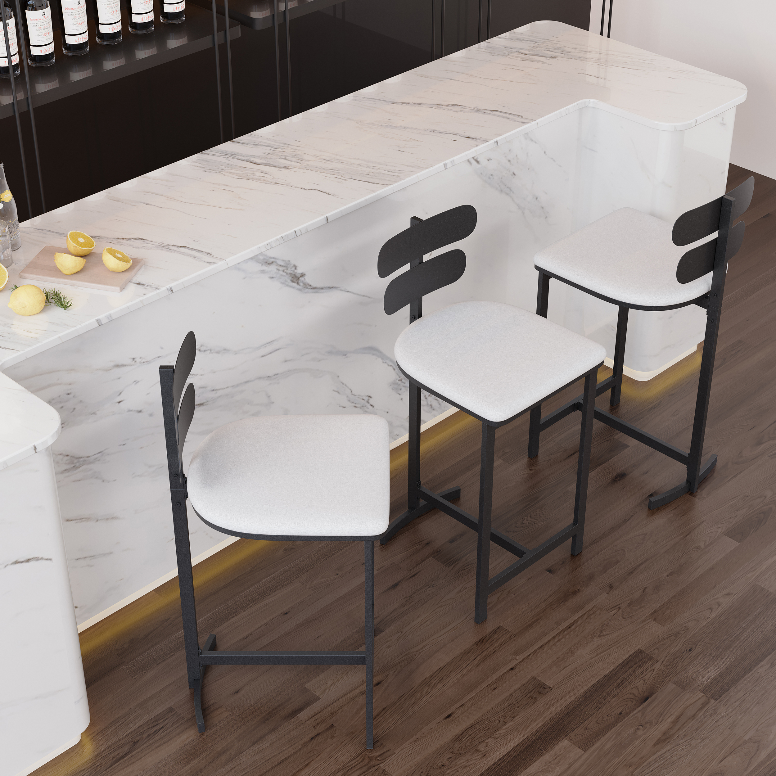 Modern Bar Stool Upholstered PU Leather Metal with Back Counter Stool