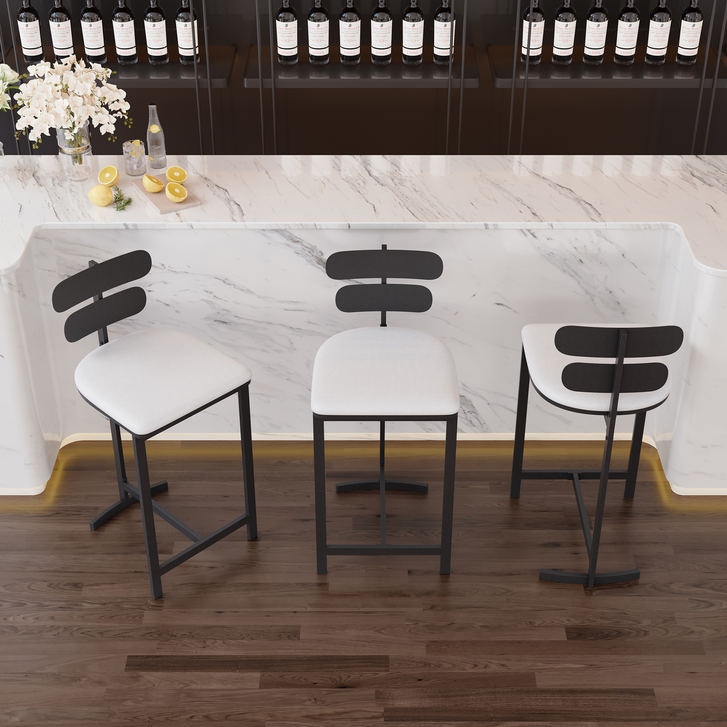 Modern Bar Stool Upholstered PU Leather Metal with Back Counter Stool