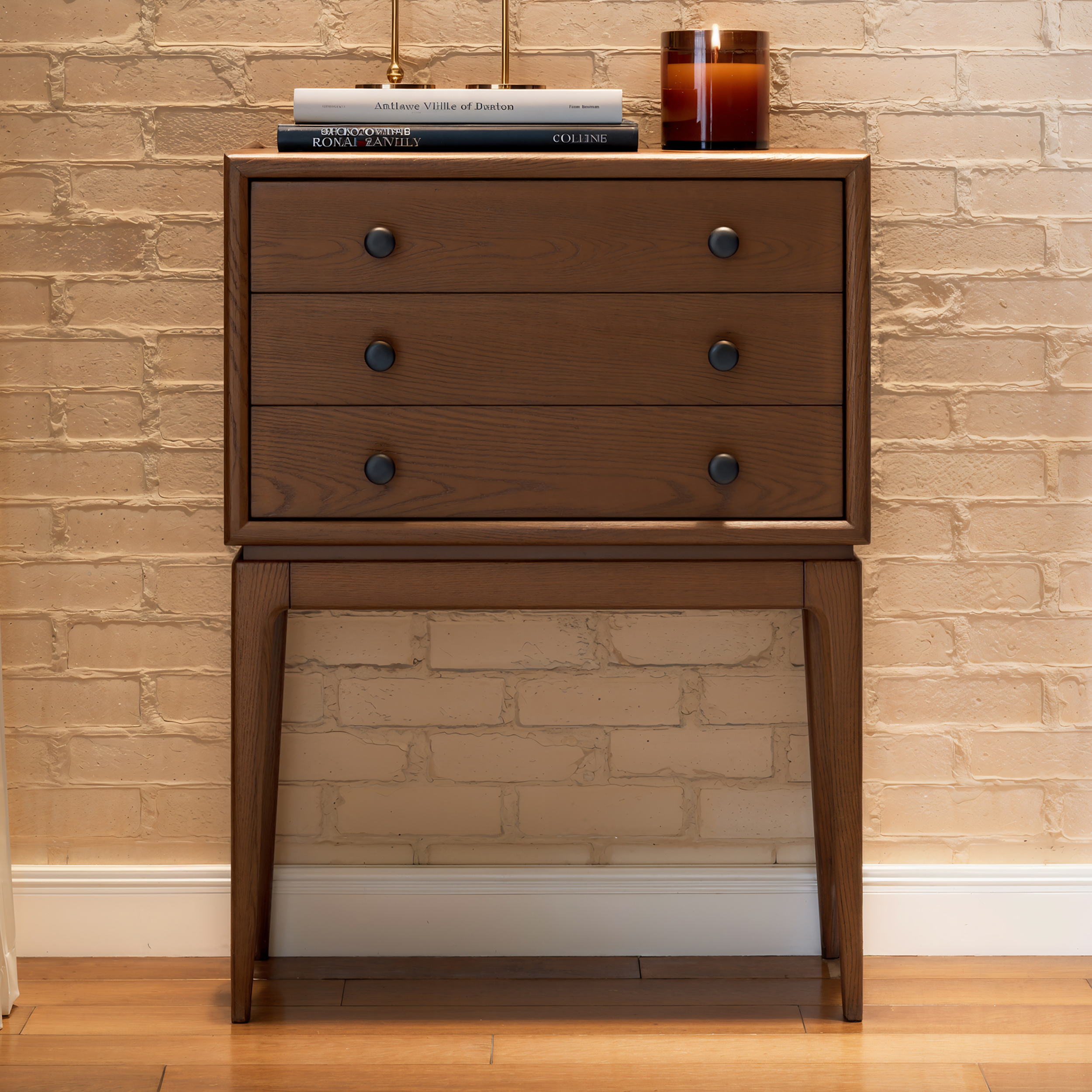 Tanic Mid Century Modern Chest Cabinet with Storage 3 Drawers of Ash Wood in Walnut