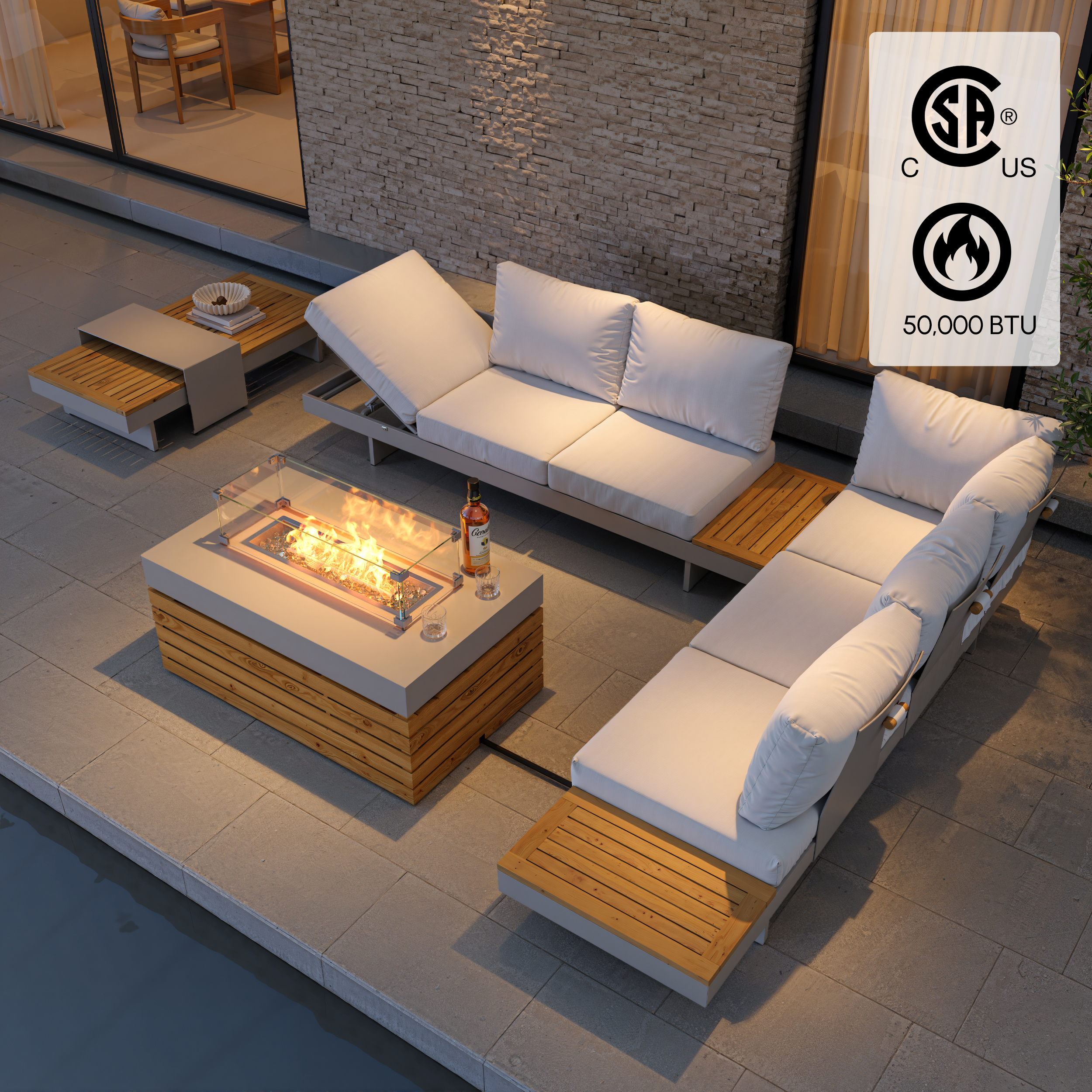 Axis Smokeless Propane Outdoor Fire Pit Table in Sand Rectangular Patio Furniture Firepit in Aluminum