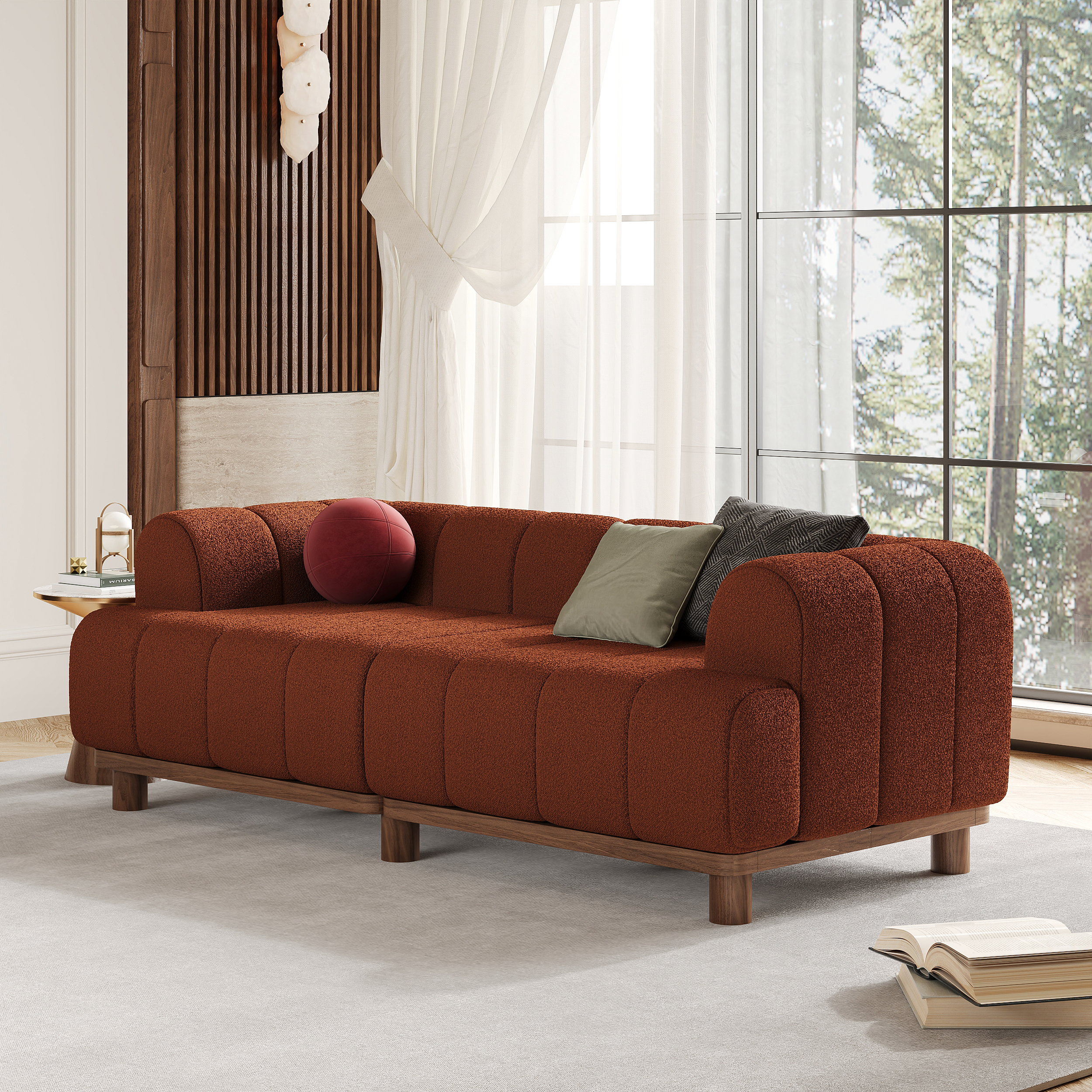 80" Boucle Sofa Modern 2 Seater White Couch with Cushion