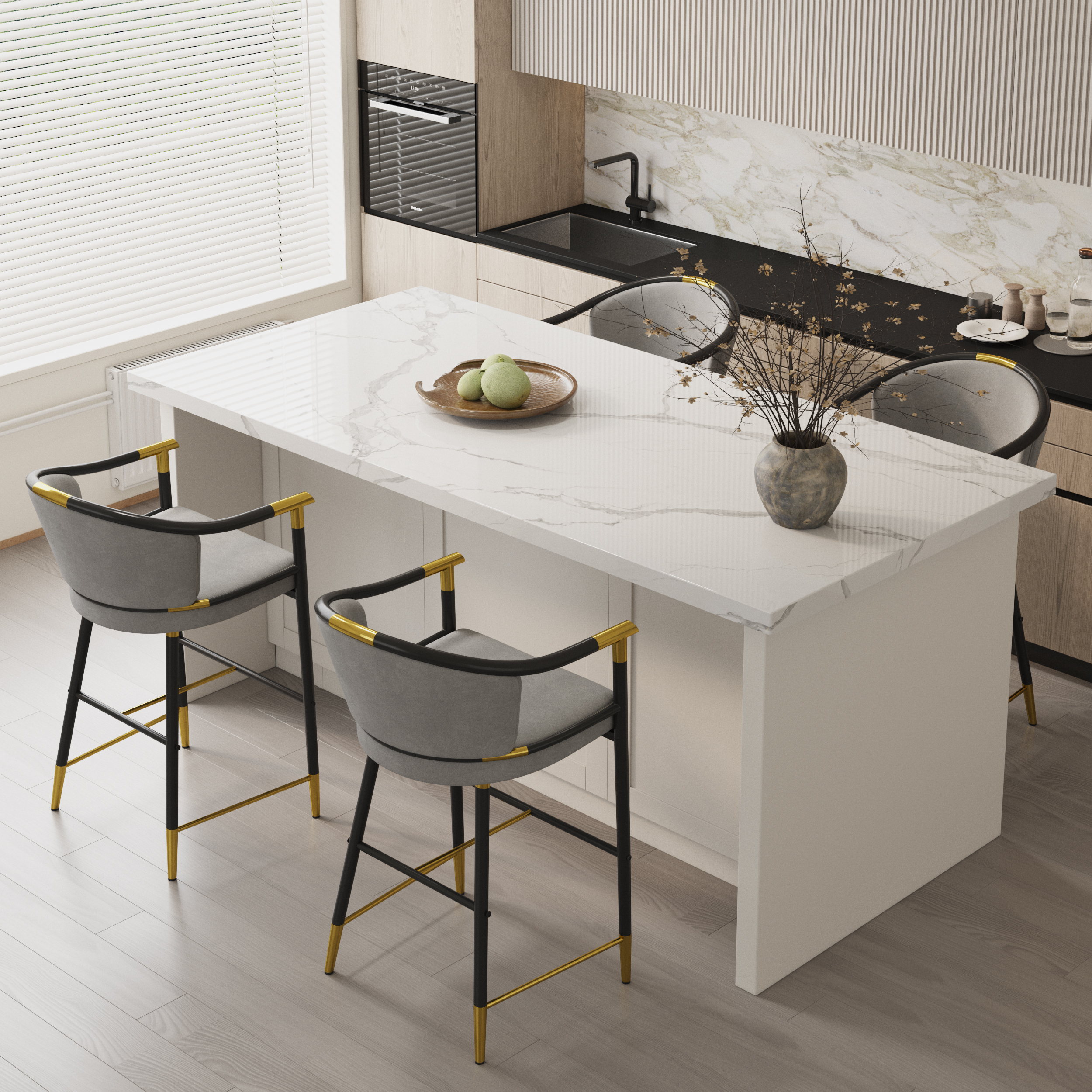 Modern Counter Stools with Velvet Upholstery Gray Bar Stools