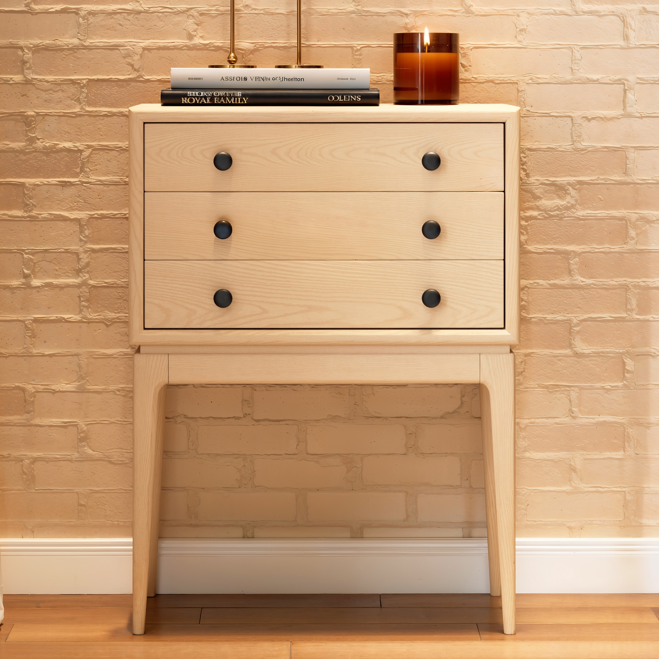Tanic Mid Century Modern Whitewash Chest Cabinet with Storage 3 Drawers of Ash Wood