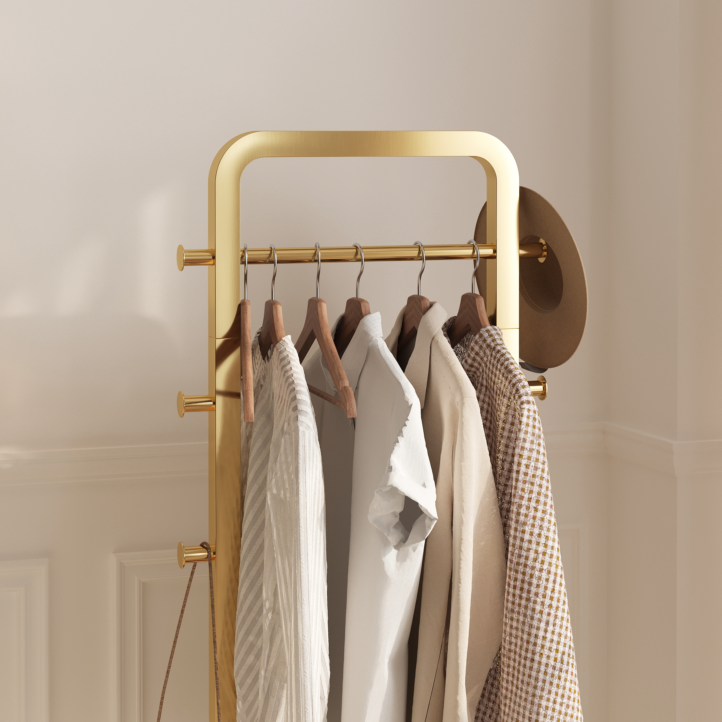 Modern Coat Rack Stand with 2 Trays Saddle Leather Hall Tree