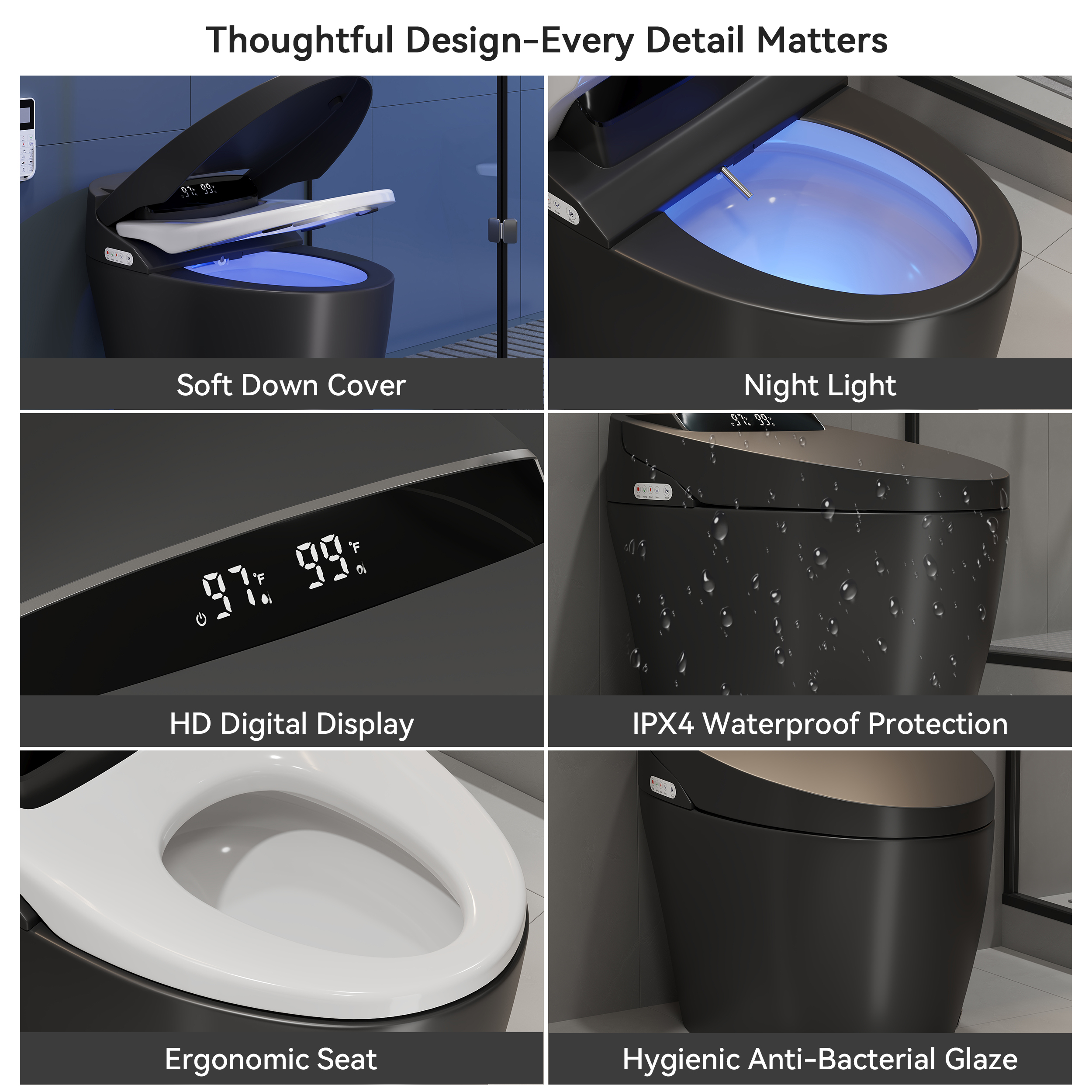 Hynova Automatic Smart Bidet Toilet Matte Black with Built-In Tank