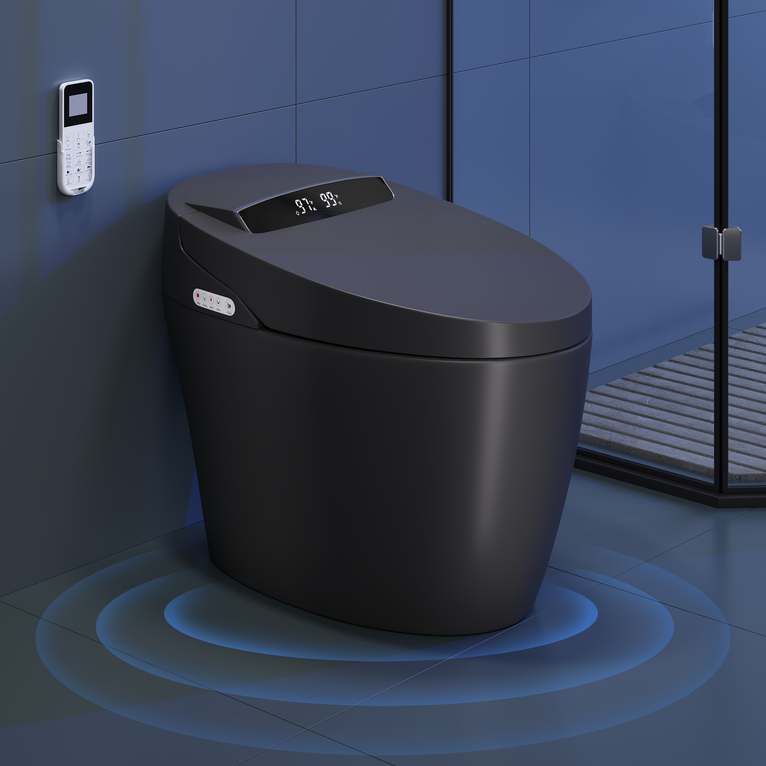 Hynova Automatic Smart Bidet Toilet Matte Black with Built-In Tank 1.28 GPF