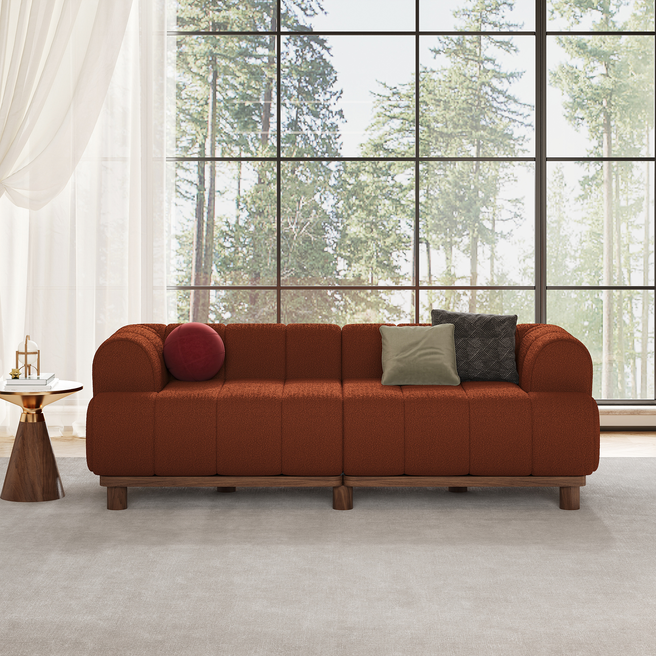 80" Boucle Sofa Modern 2 Seater White Couch with Cushion