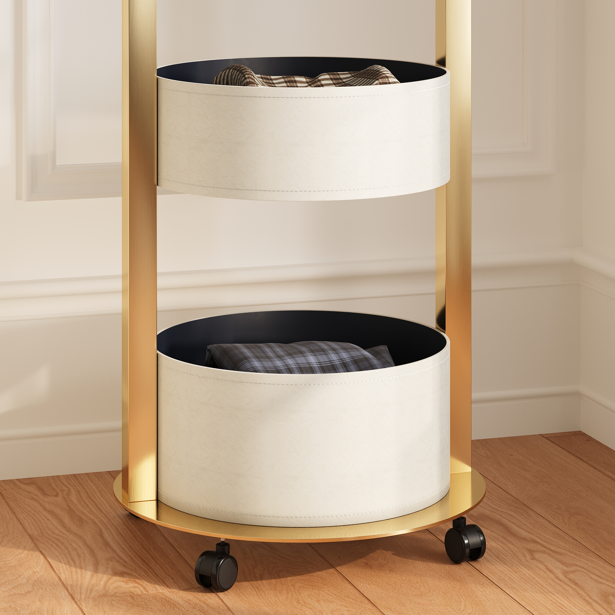 Modern Coat Rack Stand with 2 Trays Saddle Leather Hall Tree
