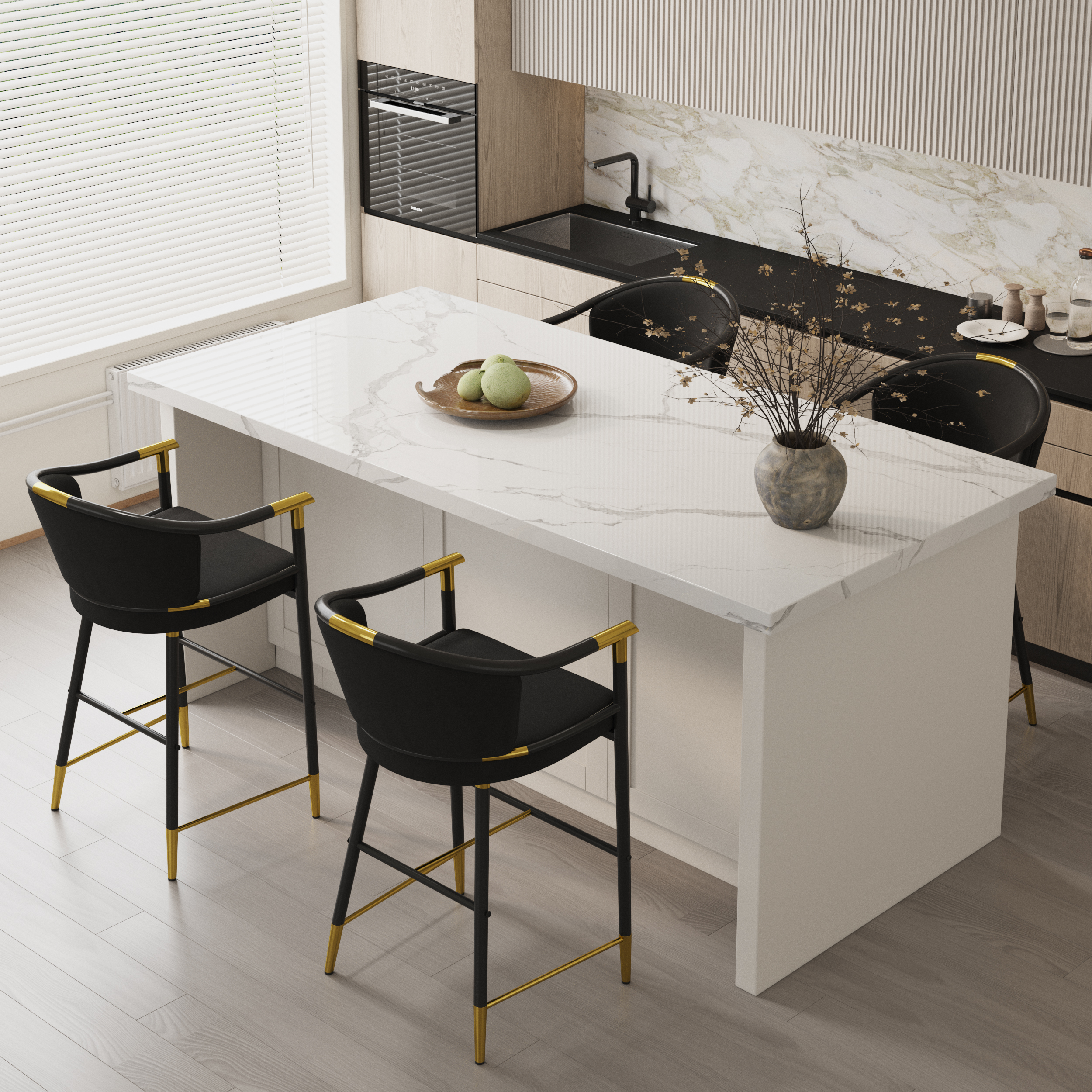 Modern Counter Stools with Velvet Upholstery Black Bar Stools