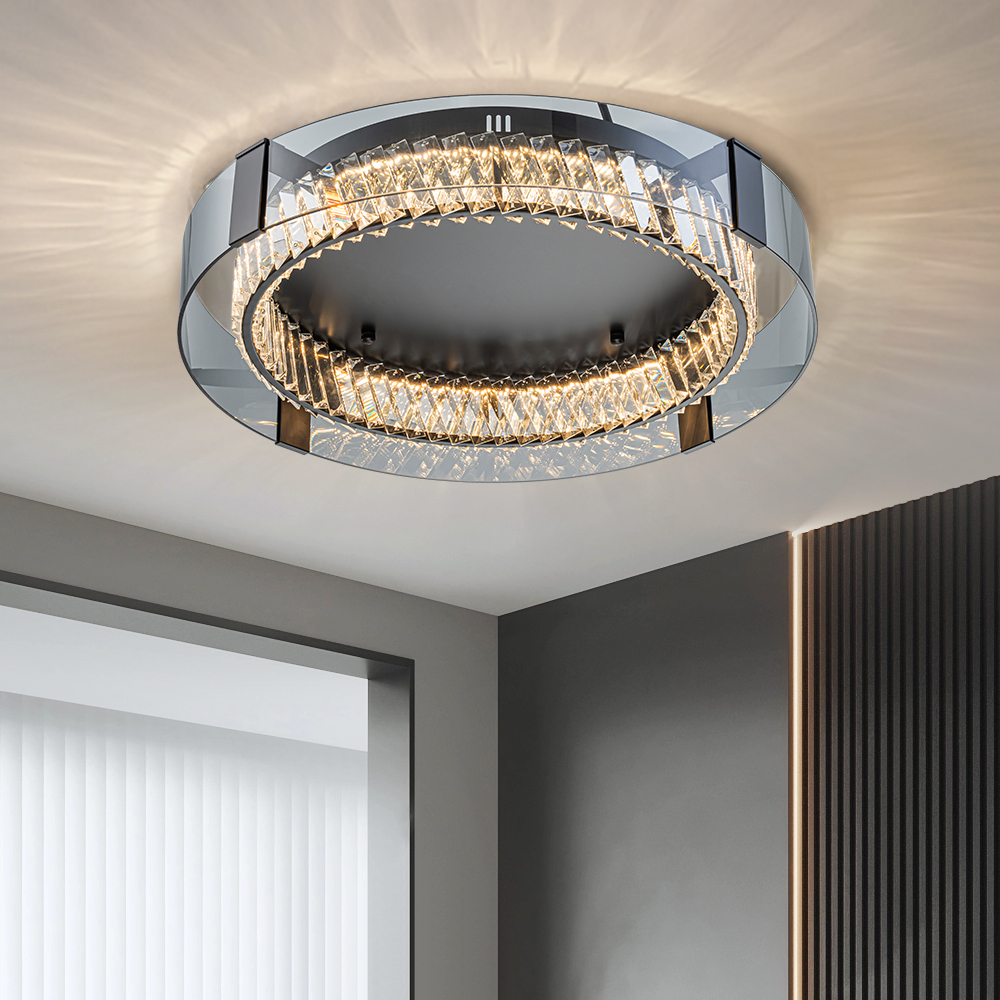 Crystal Dimmable Ceiling Lights 3 Modes LED Flush Mount Light with Remote Control