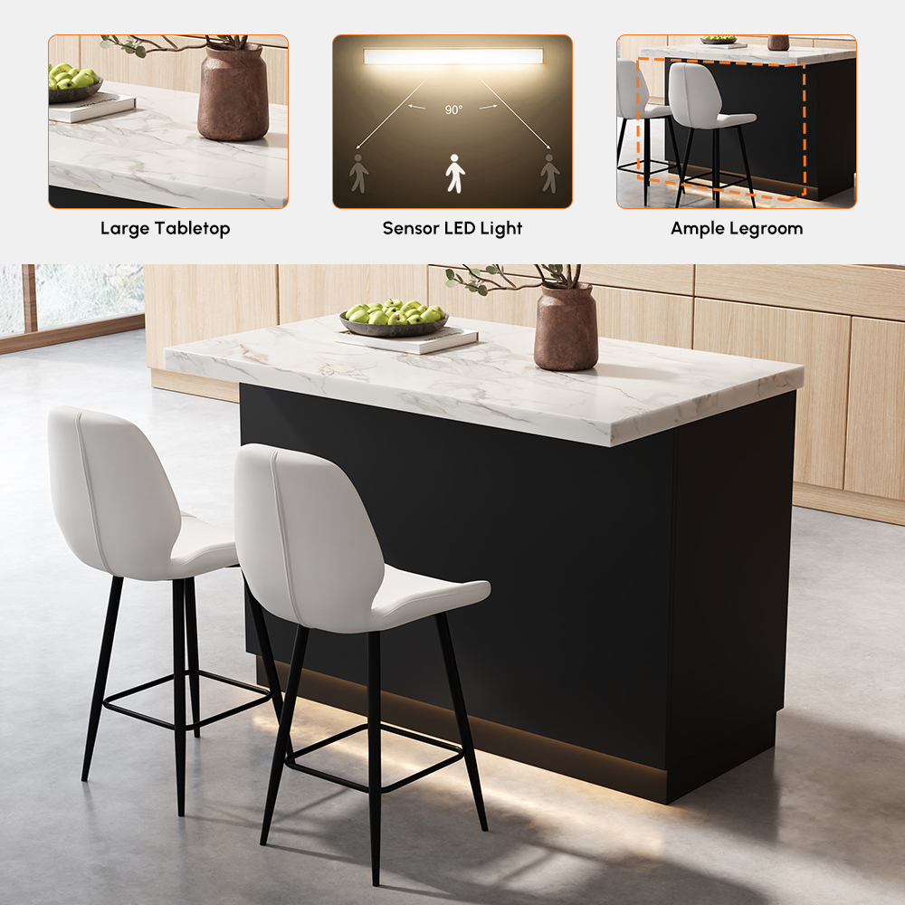 1270mm Japandi Kitchen lsland Black & White Wooden Storage Kitchen